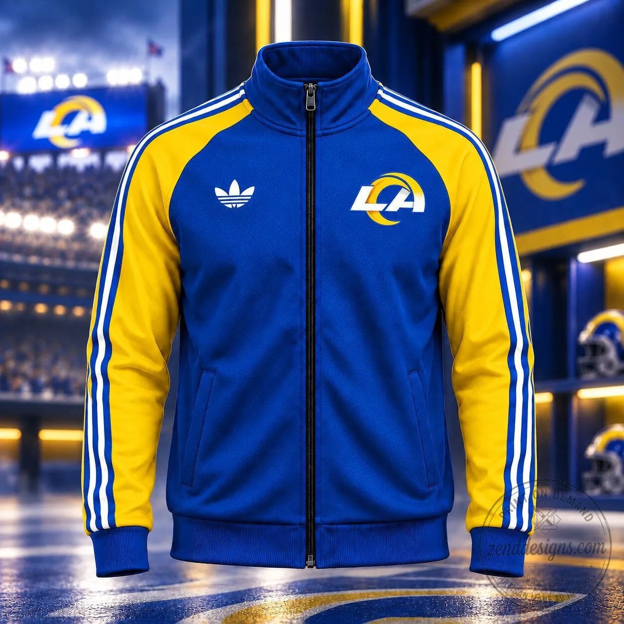 Los Angeles Rams Football Team Blue and Gold Striped Track Jacket