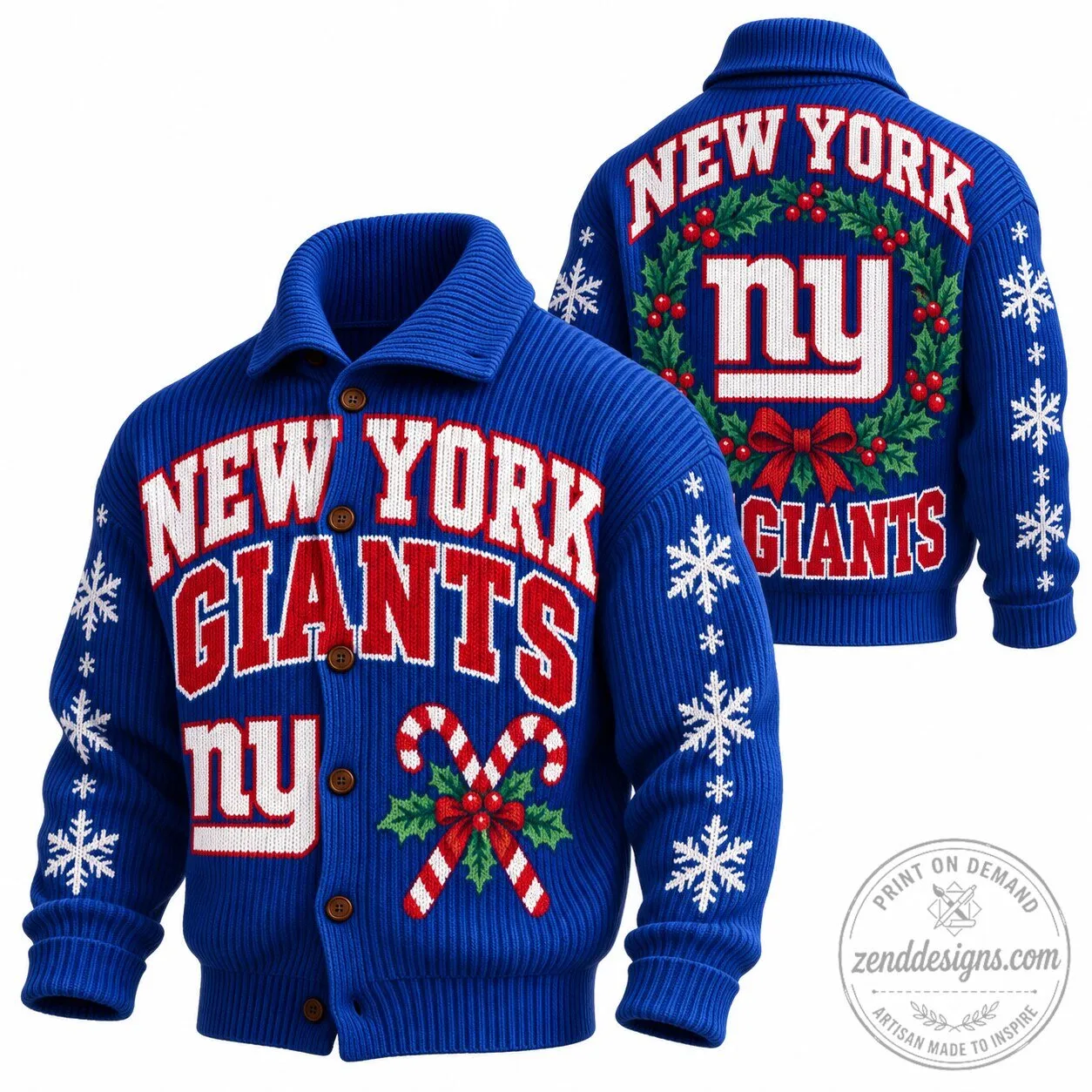 Men's and Women's Christmas Cardigan Sweater featuring New York Giants Ugly Design 1 Men