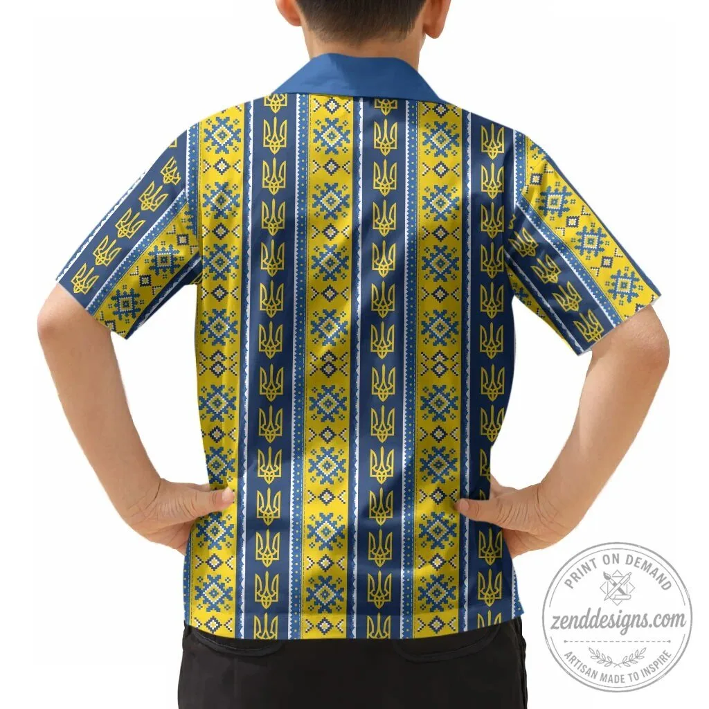 Ukrainian Trident Pattern Kids Hawaiian Shirt 7 Ukrainian Trident Pattern Kids Hawaiian Shirt