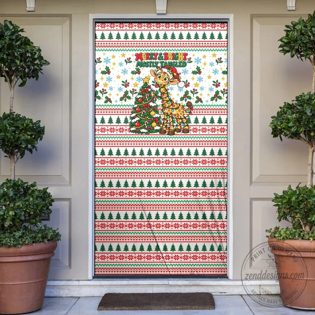 Christmas Giraffe Merry and Bright Mostly Tangled Holiday Door Cover Decoration