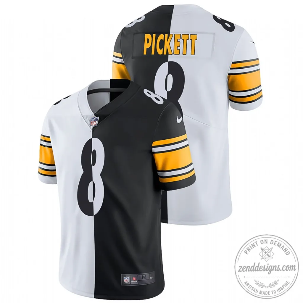 Kenny Pickett Pittsburgh Steelers Split Black and White Football Jersey Kenny Pickett Pittsburgh Steelers Split Black and White Football Jersey