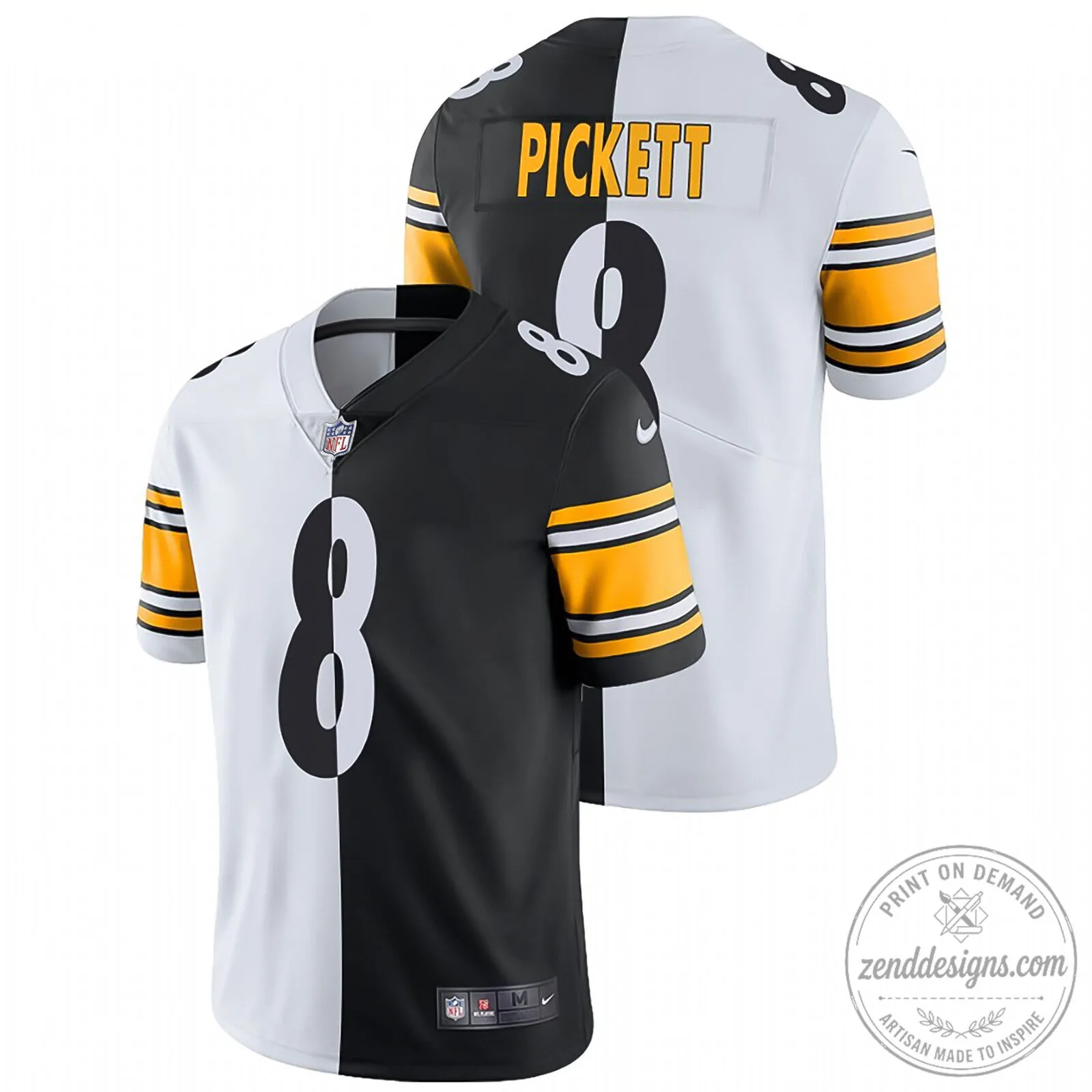 Kenny Pickett Pittsburgh Steelers Split Black and White Football Jersey