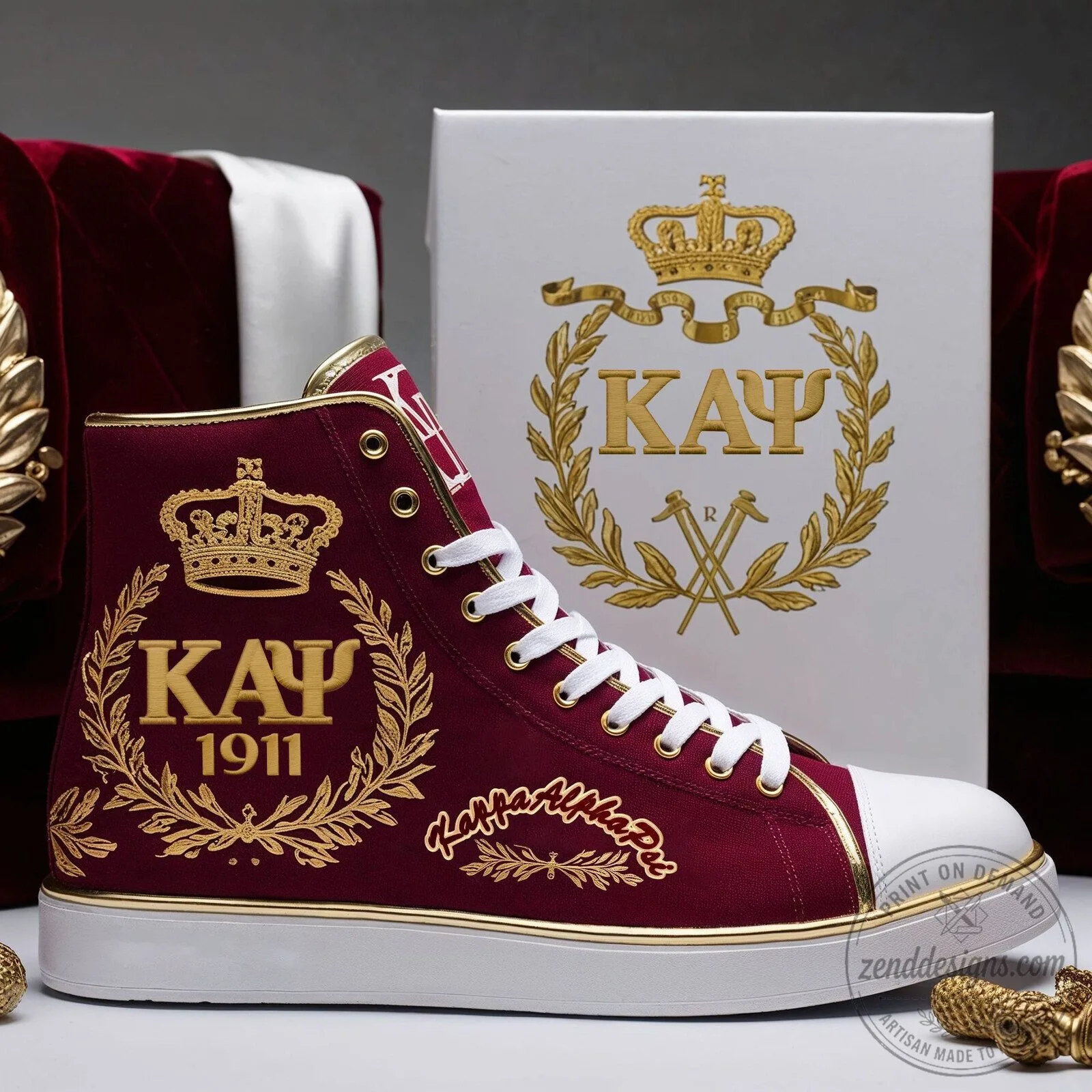 Kappa Alpha Psi 1911 Crimson and Gold High Top Canvas Shoes