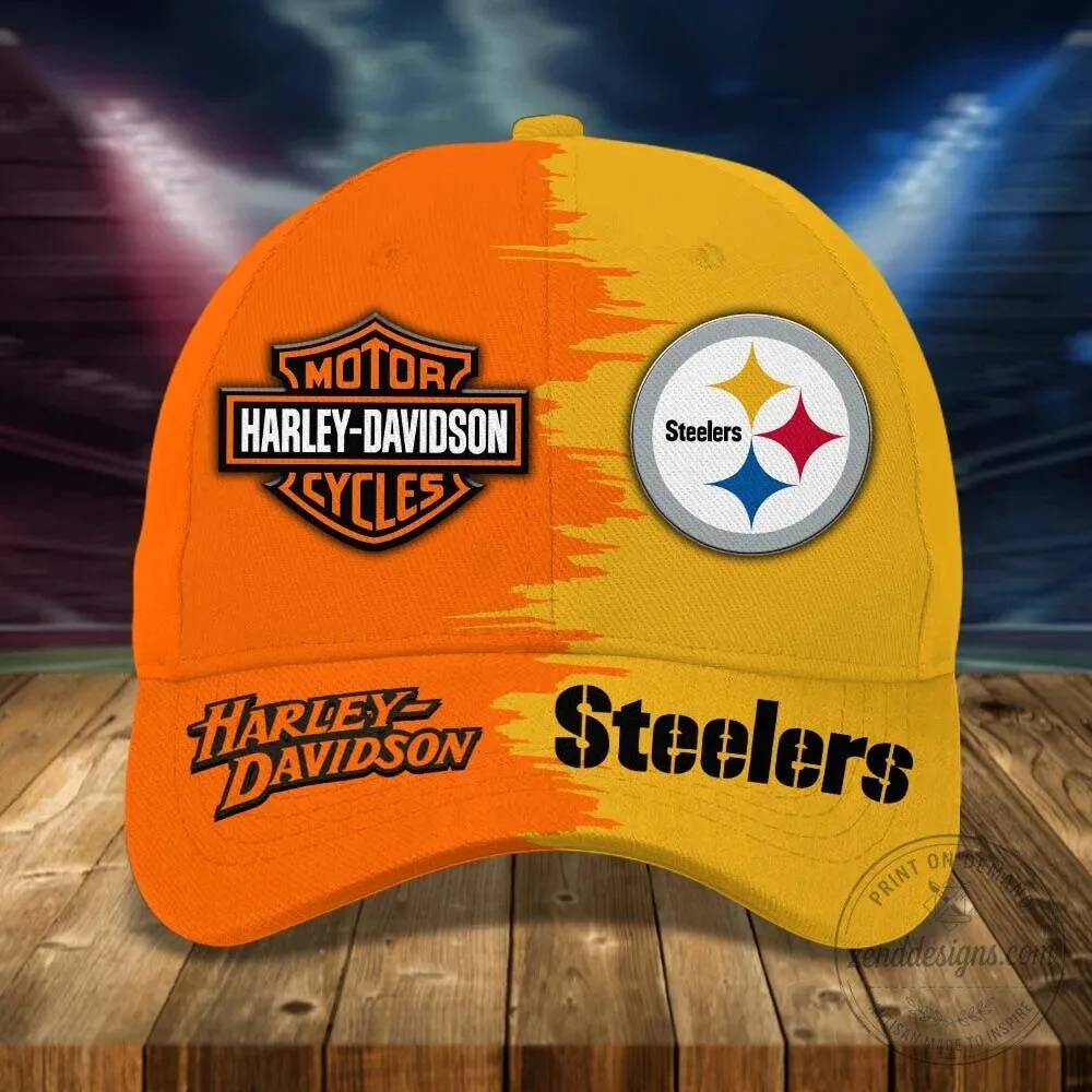 Pittsburgh Steelers Harley Davidson Motorcycle Logo Football Team Cap Hat