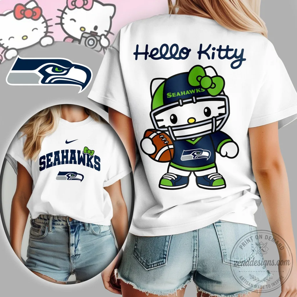 Seattle Seahawks Hello Kitty Football Fan Graphic T-Shirt for Women Seattle Seahawks Hello Kitty Football Fan Graphic T-Shirt for Women