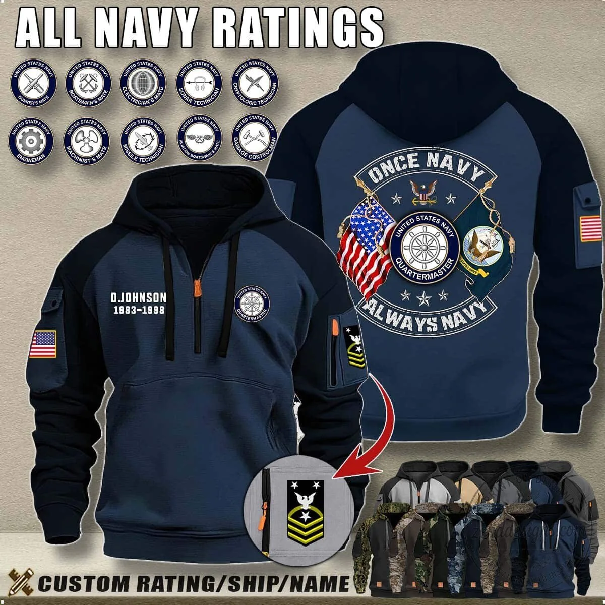 United States Navy Aviation Boatswain's Mate Once Always Navy Camouflage Hoodie 10 United States Navy Aviation Boatswain