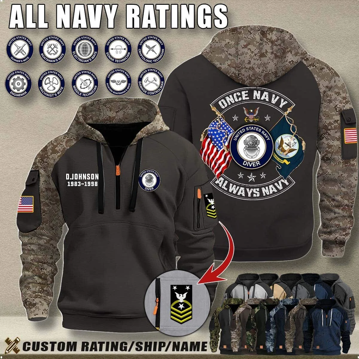 United States Navy Aviation Boatswain's Mate Once Always Navy Camouflage Hoodie 12 United States Navy Aviation Boatswain