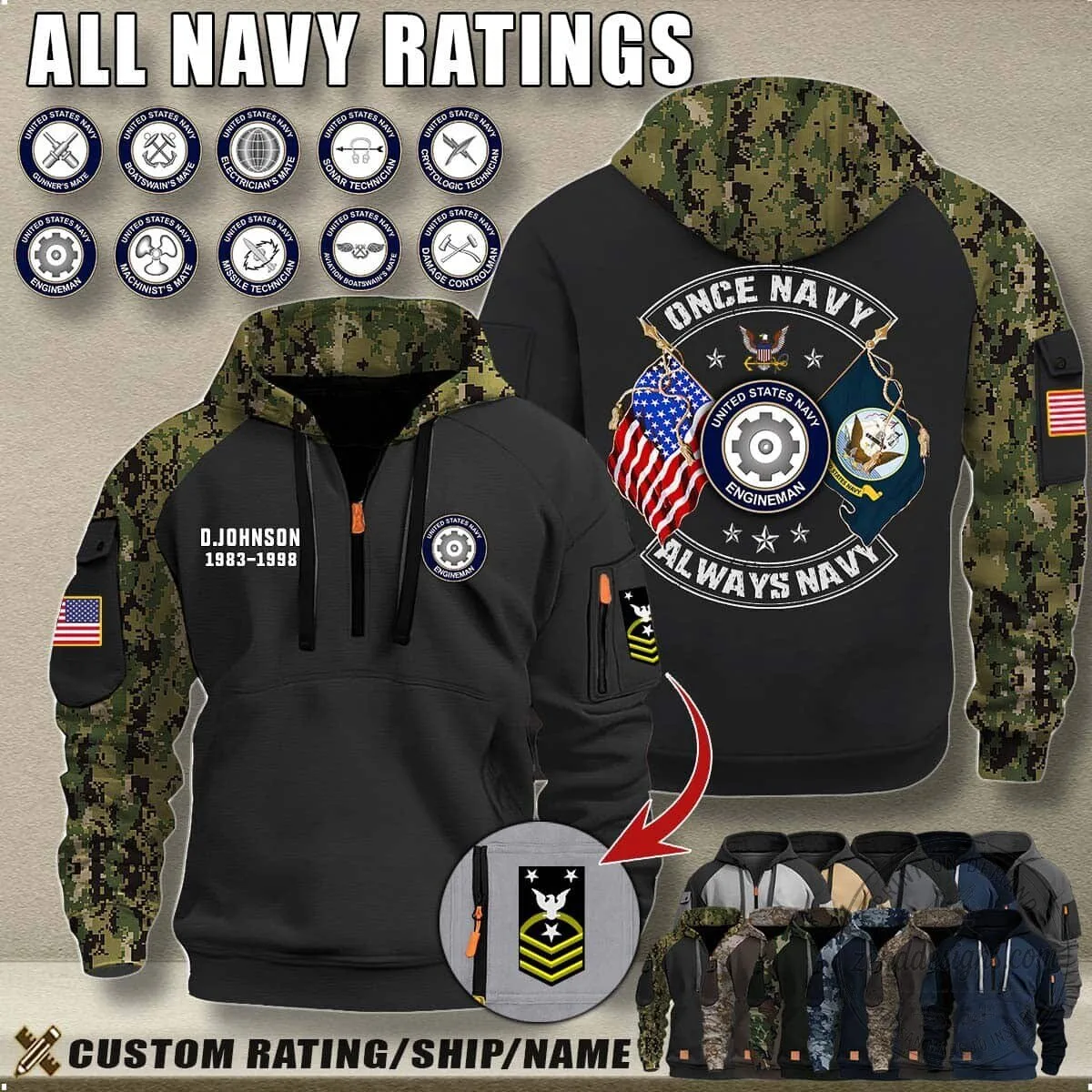 United States Navy Aviation Boatswain's Mate Once Always Navy Camouflage Hoodie 13 United States Navy Aviation Boatswain