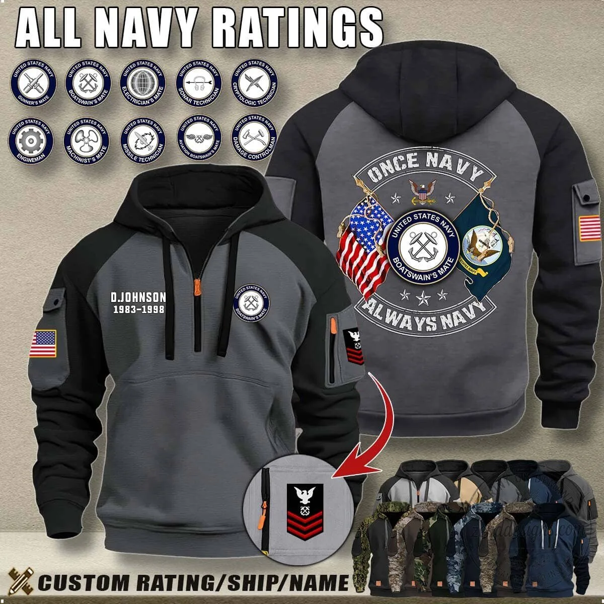 United States Navy Aviation Boatswain's Mate Once Always Navy Camouflage Hoodie 14 United States Navy Aviation Boatswain