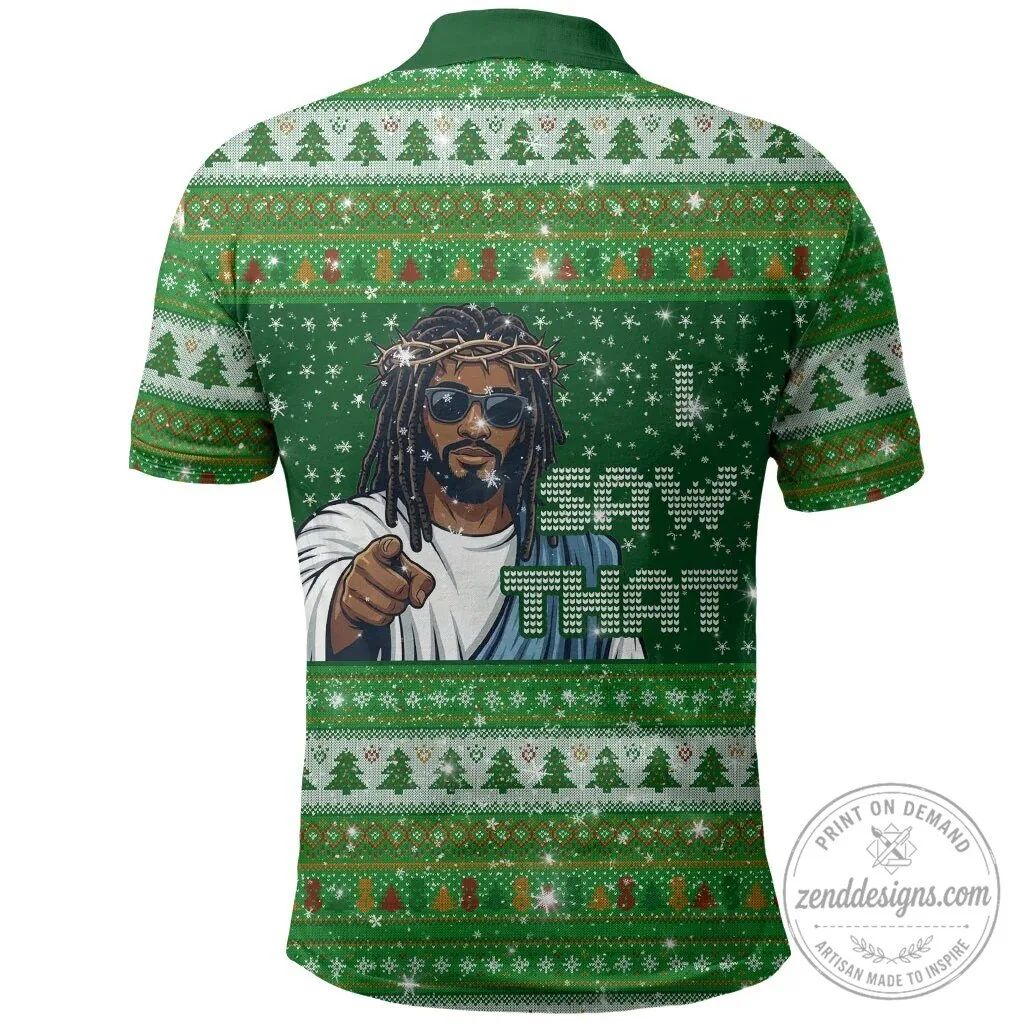Black Jesus and Santa Claus Merry Christmas Ugly Sweater Style Polo Shirt 5 Black Jesus and Santa Claus Merry Christmas Ugly Sweater Style Polo Shirt