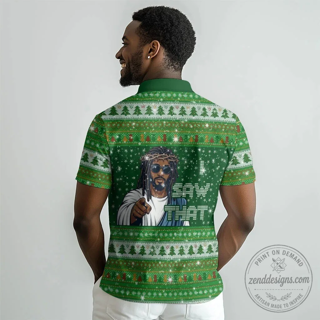 Black Jesus and Santa Claus Merry Christmas Ugly Sweater Style Polo Shirt 7 Black Jesus and Santa Claus Merry Christmas Ugly Sweater Style Polo Shirt