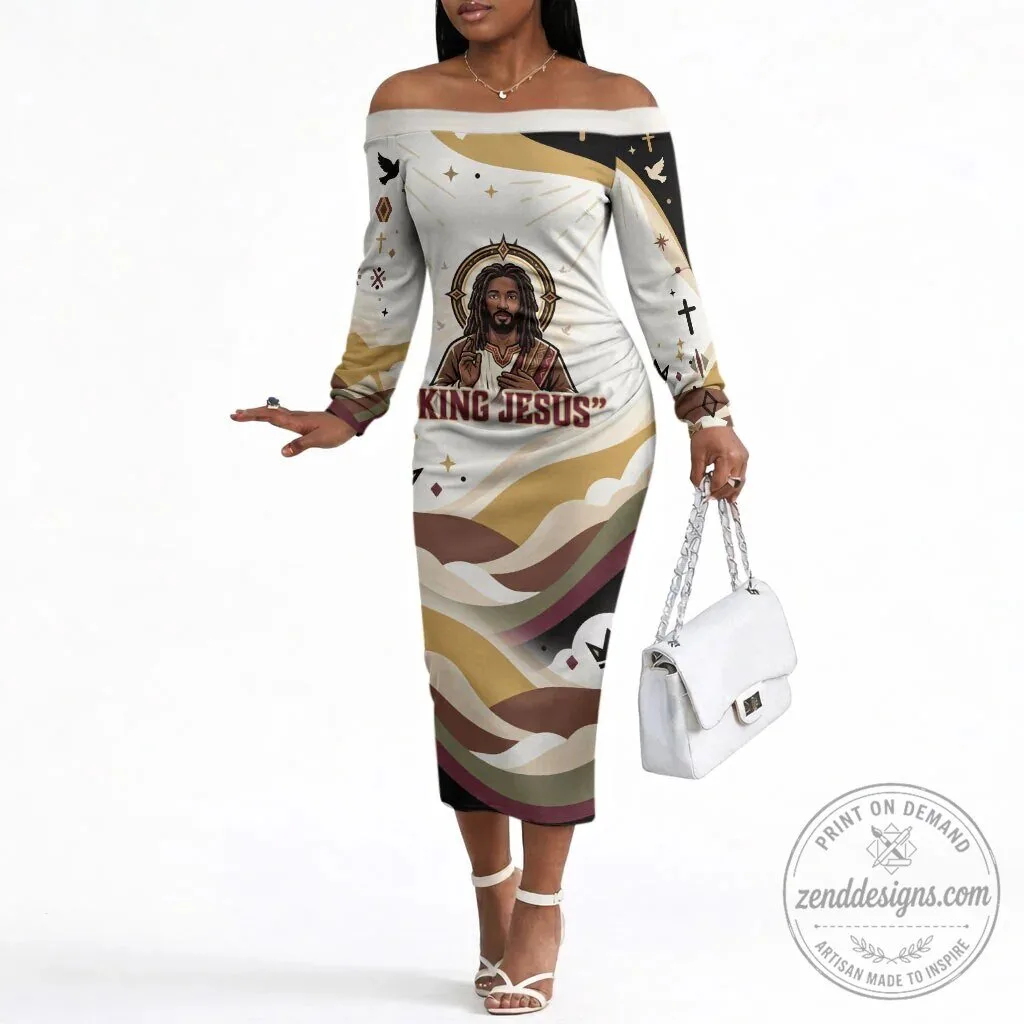 King Jesus African Black Christ Off The Shoulder Long Sleeve Midi Dress