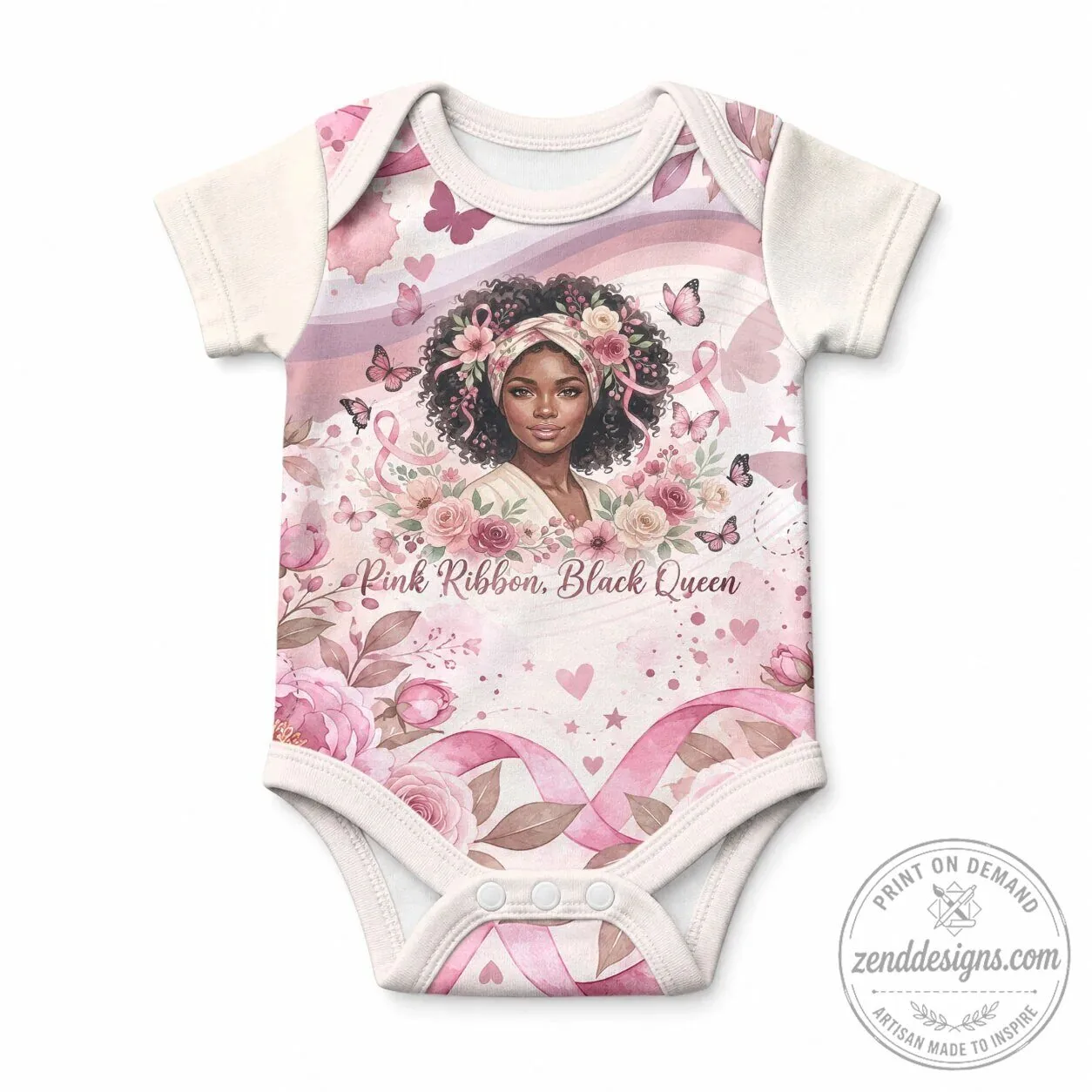 African American Breast Cancer Awareness Pink Ribbon Black Queen Baby Romper