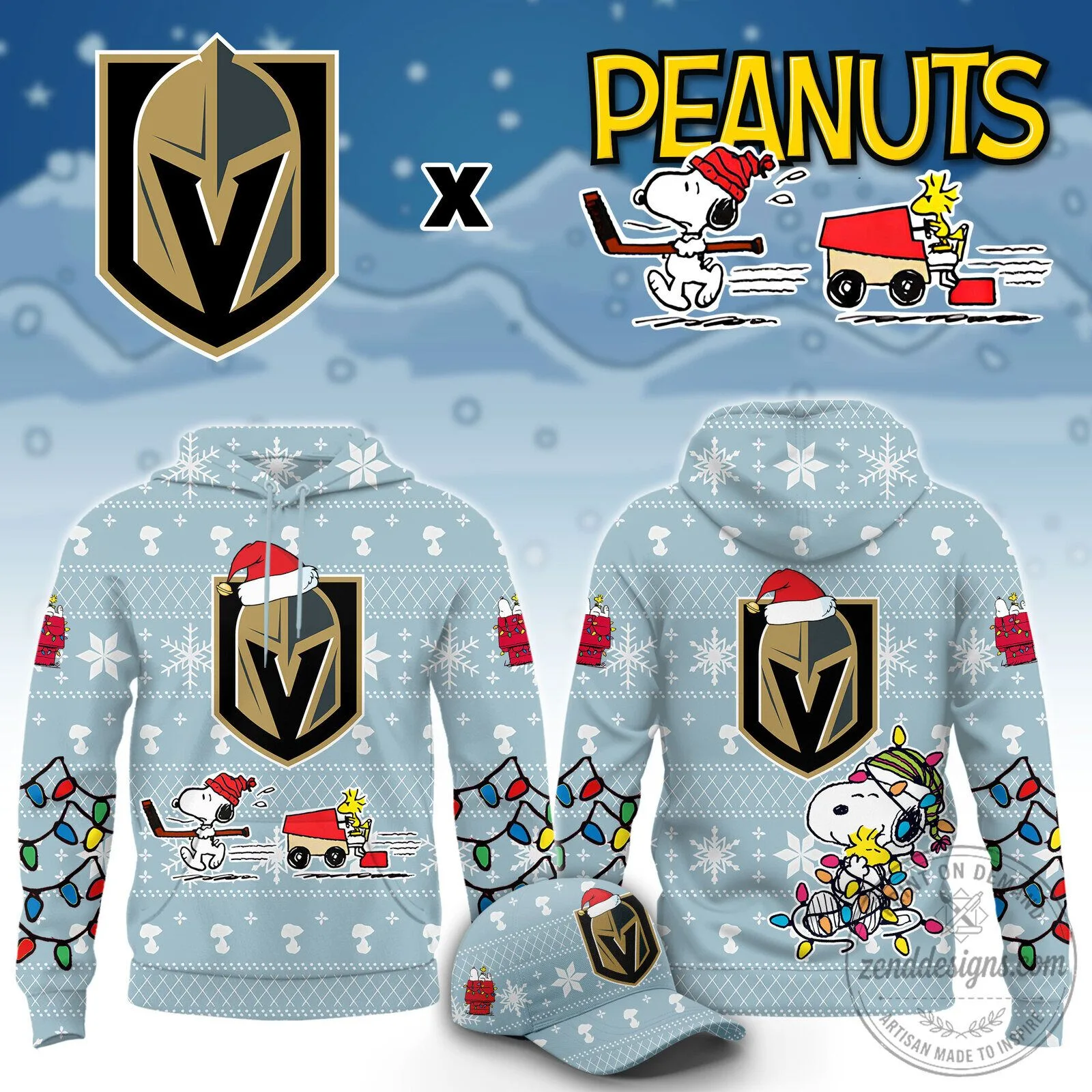 Vegas Golden Knights Peanuts Snoopy Christmas Holiday Ugly Sweater Hoodie