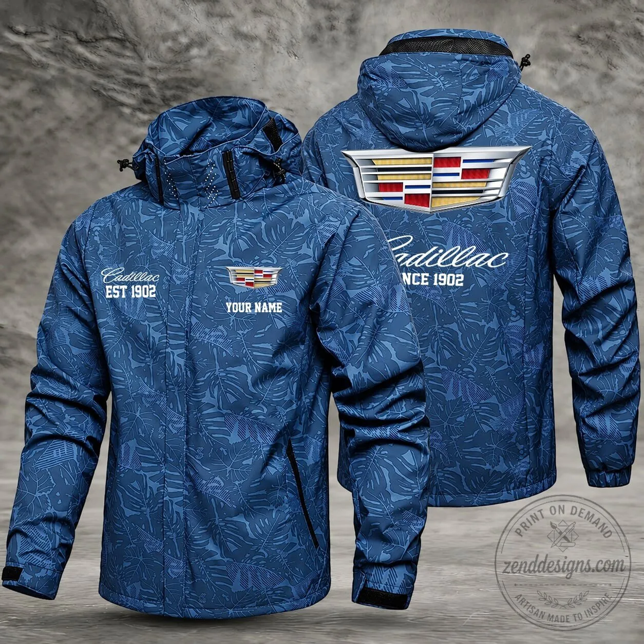 Cadillac Custom Name Waterproof Windbreaker Jacket with Hood