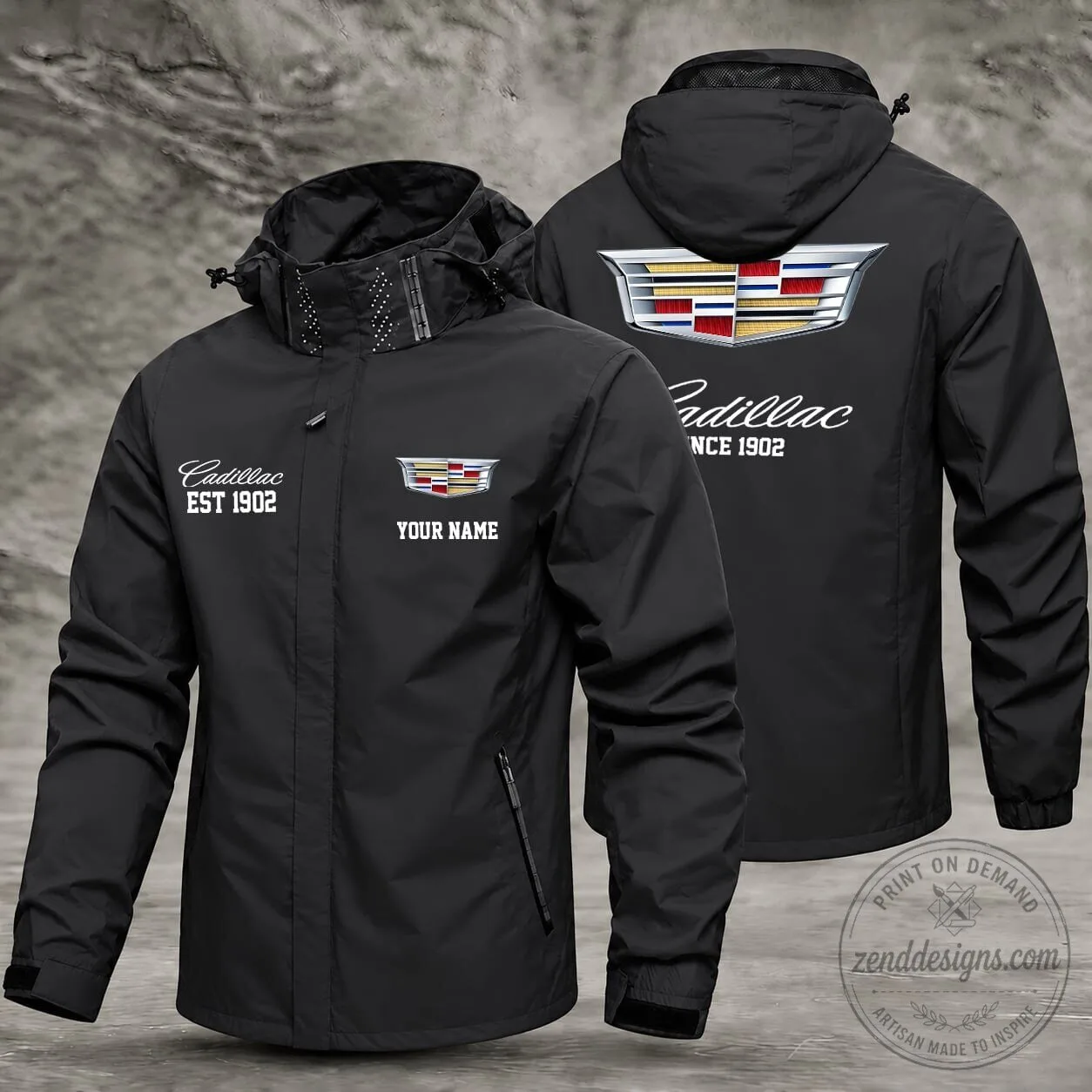 Cadillac Custom Name Waterproof Windbreaker Jacket with Hood 16 Cadillac Custom Name Waterproof Windbreaker Jacket with Hood