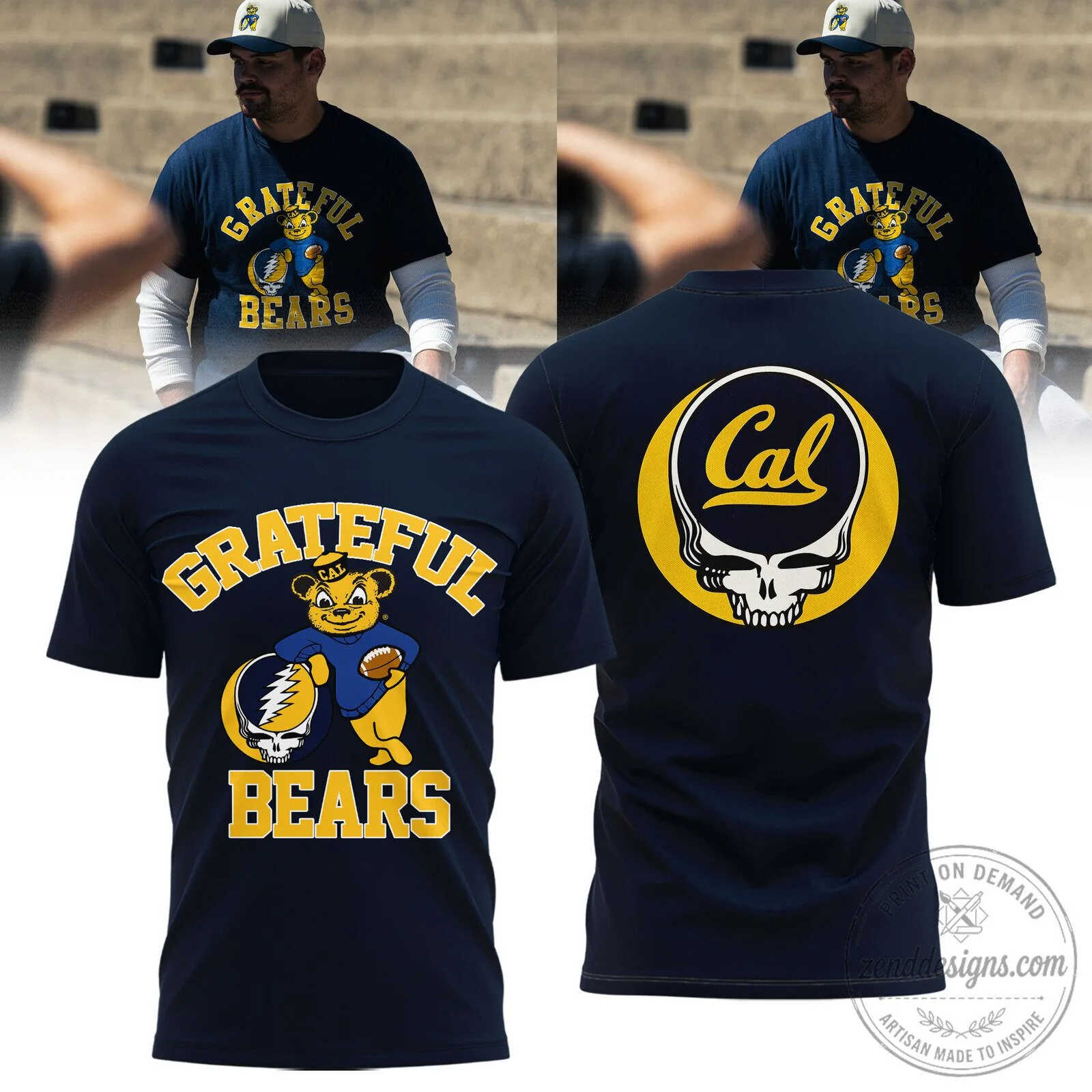 Grateful Dead Cal Berkeley Bears Football Skull Logo Short Sleeve T-Shirt