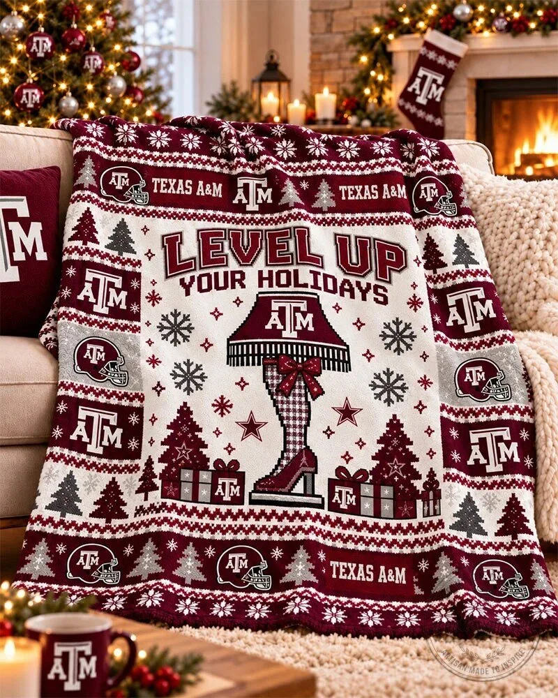 Texas A&M Aggies Level Up Your Holidays Christmas Flannel Blanket