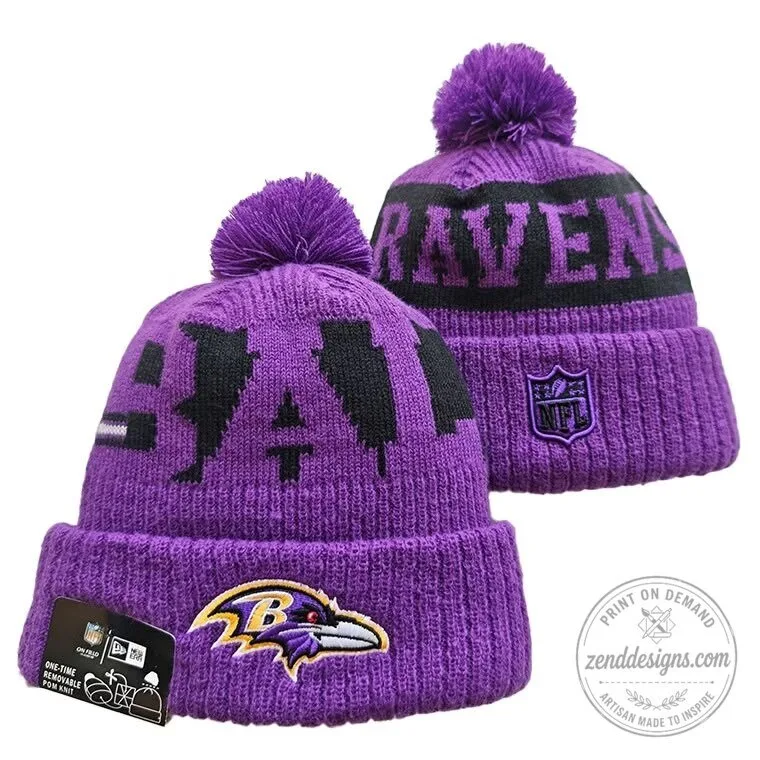Baltimore Ravens NFL Knit Beanie Winter Pom Hat for Football Fans