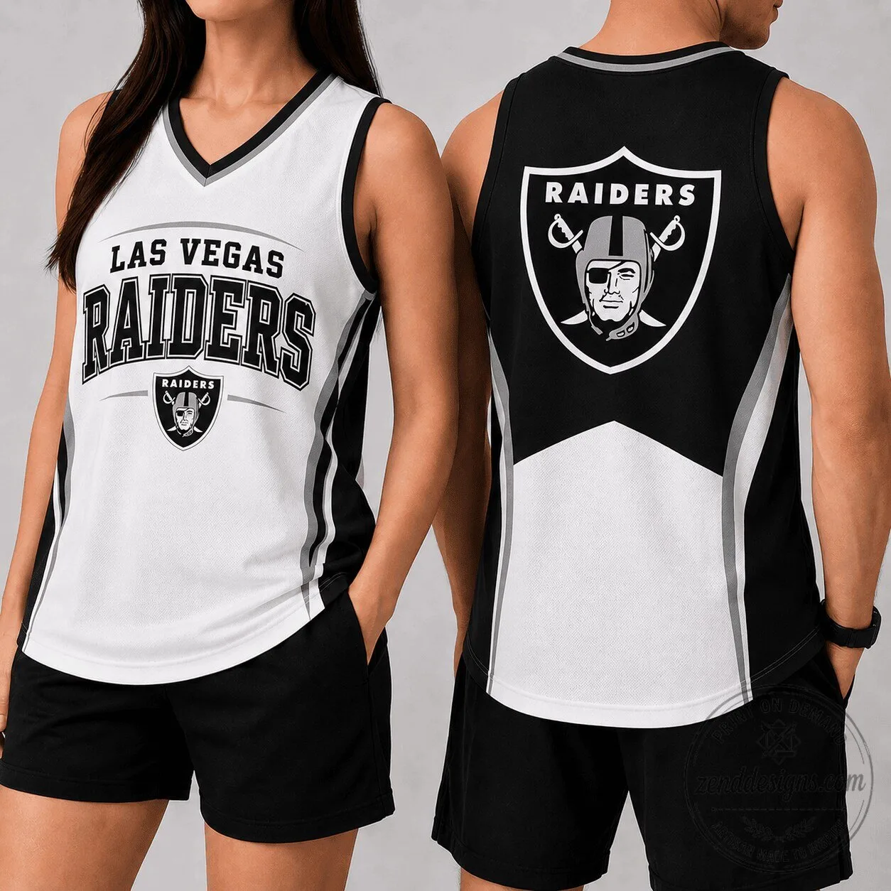 Las Vegas Raiders NFL Football Team Black and White Tank Top