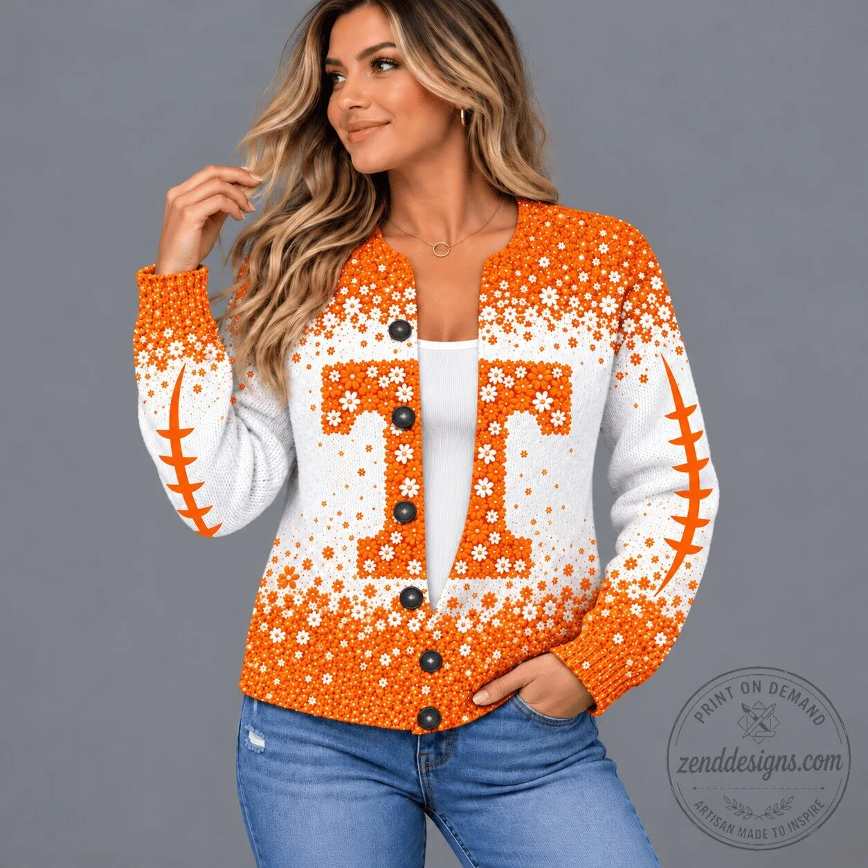 Tennessee Volunteers NCAA Floral Heritage Football Pattern Cardigan for Women