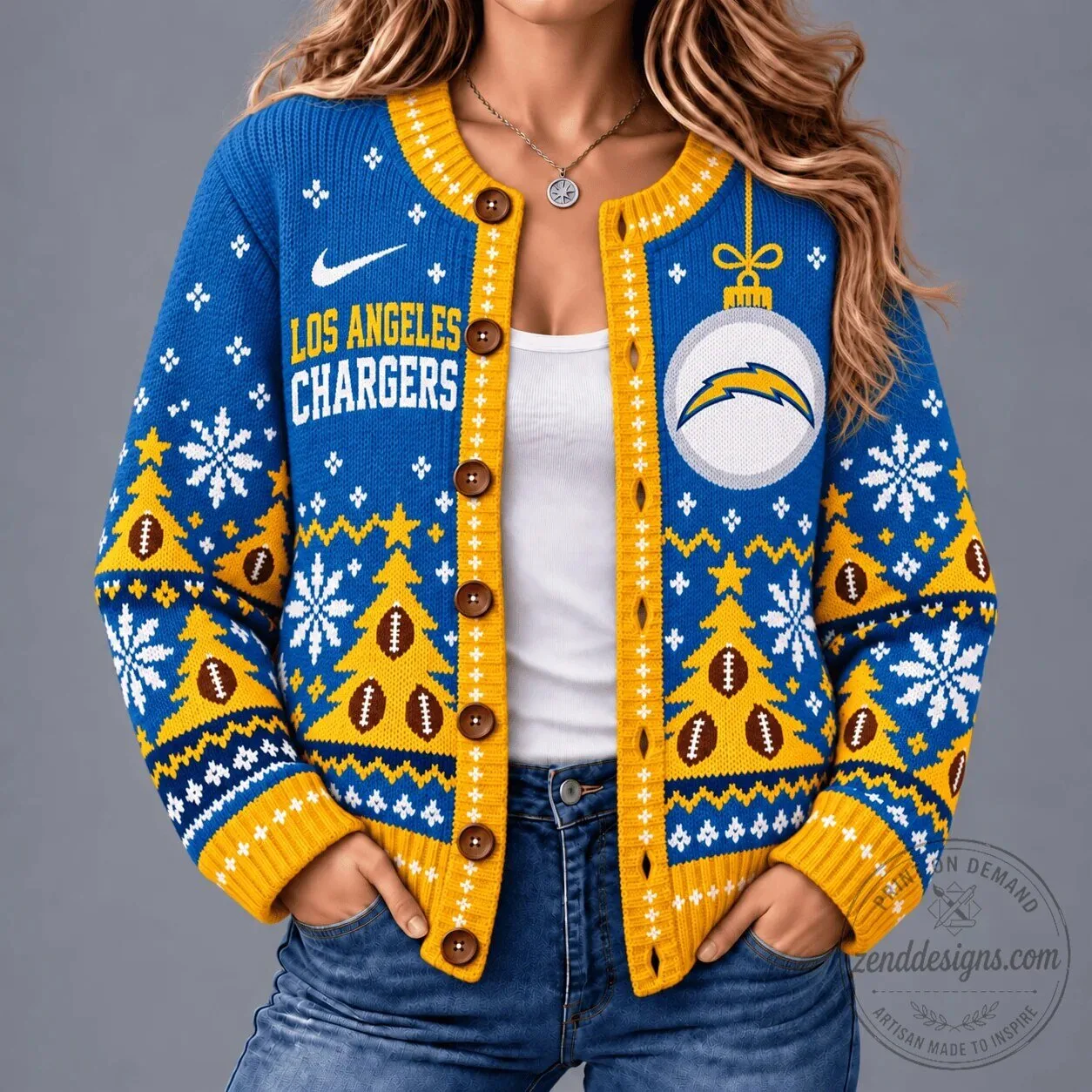 Ugly Sweater Cardigan for Christmas Holiday - Los Angeles Chargers