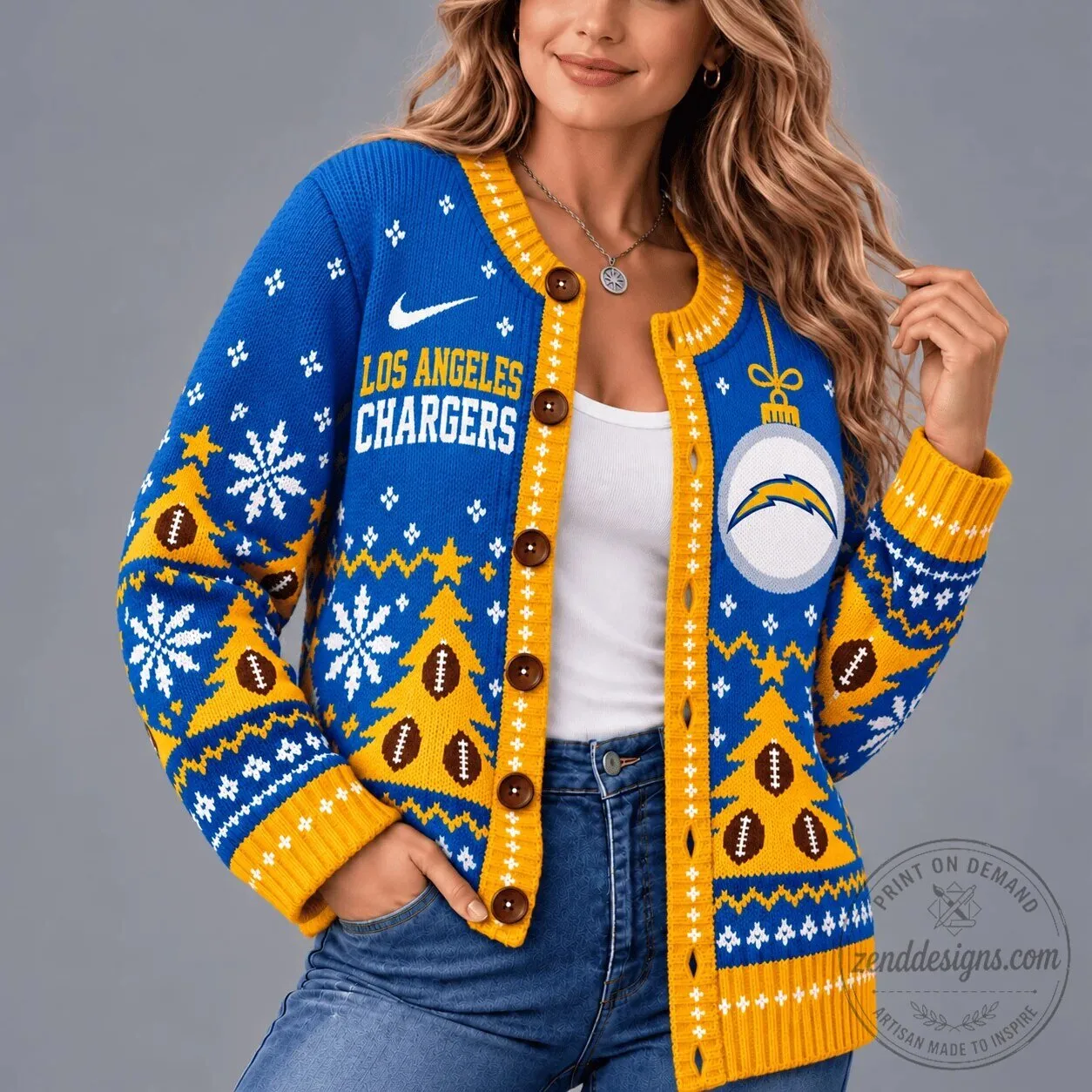 Ugly Sweater Cardigan for Christmas Holiday - Los Angeles Chargers 4 Ugly Sweater Cardigan for Christmas Holiday - Los Angeles Chargers
