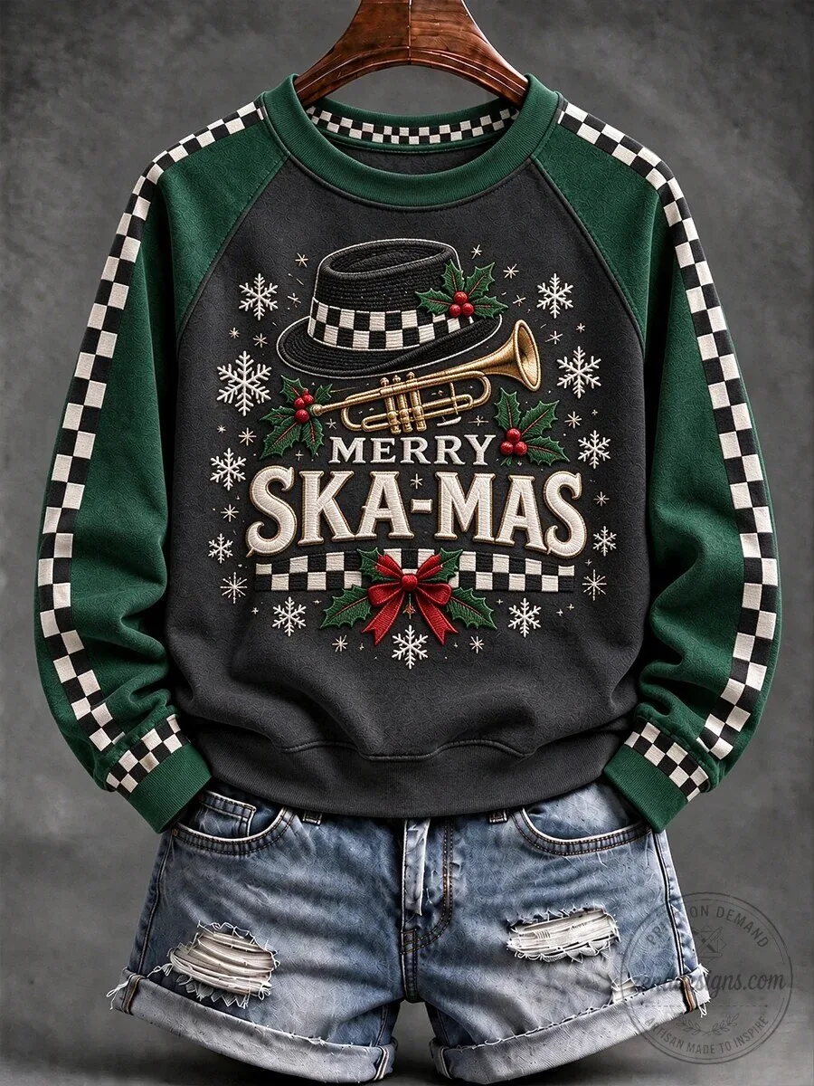 Merry Ska-Mas Christmas Holiday Music Checkerboard Sweatshirt