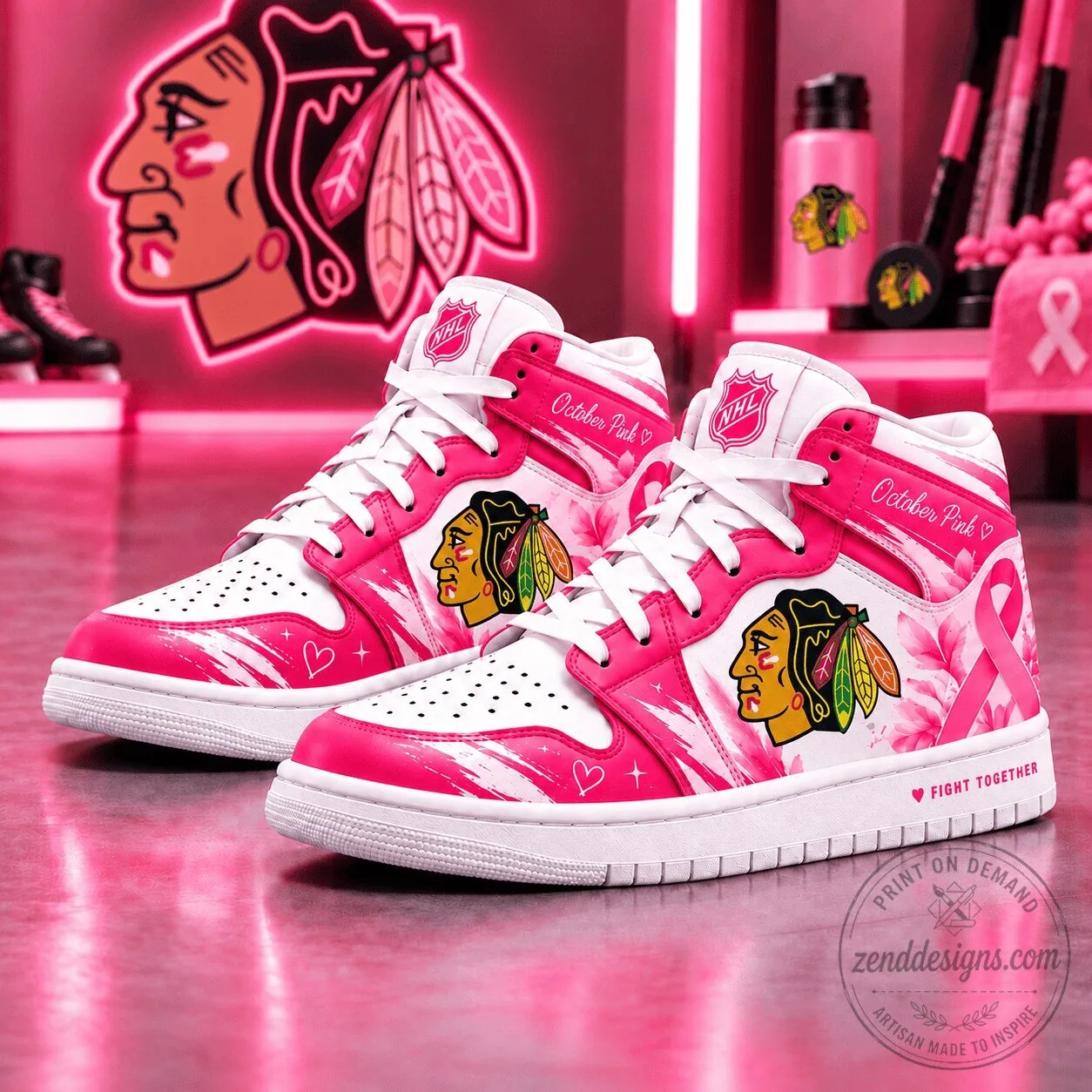 Chicago Blackhawks October Pink Breast Cancer Awareness Sneakers