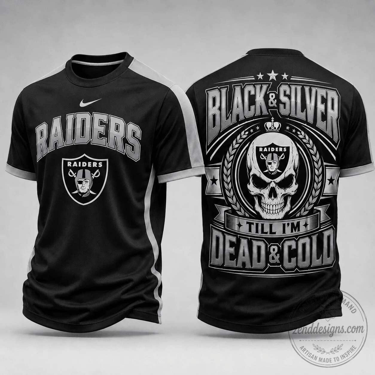 Skull T-Shirt: Till I'm Dead and Cold - Las Vegas Raiders NFL Fan Apparel