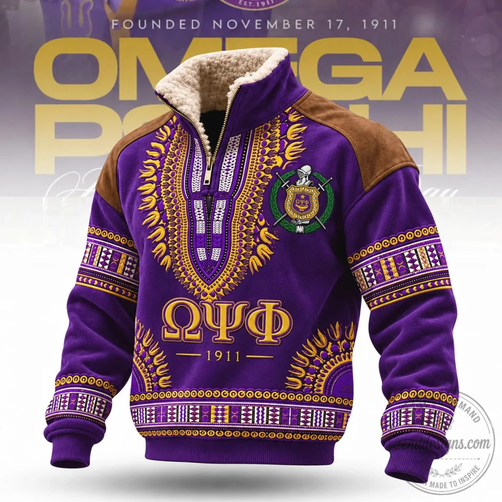 Omega Psi Phi Fraternity Divine Nine Sherpa Collar Pullover Sweatshirt Omega Psi Phi Fraternity Divine Nine Sherpa Collar Pullover Sweatshirt