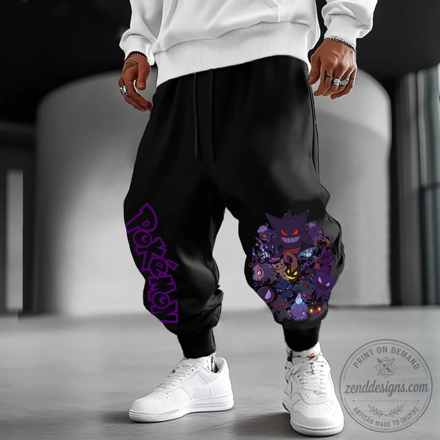 Pokemon Gengar Haunter Gastly Ghost Type Characters Black Jogger Pants 1 Pokemon Gengar Haunter Gastly Ghost Type Characters Black Jogger Pants