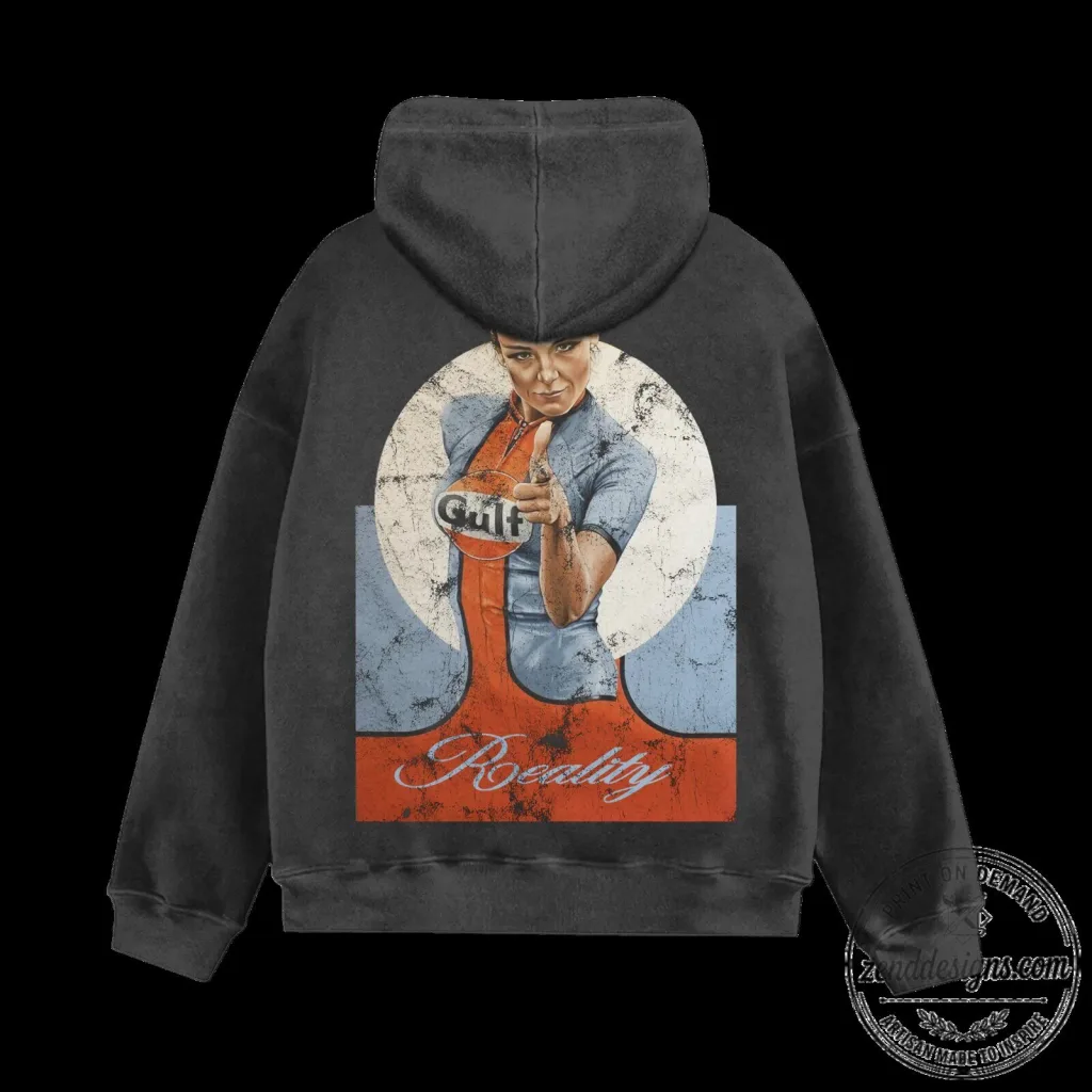 Gulf Girl Pinup Vintage Style Racing Car Mechanic Graphic Hoodie Gulf Girl Pinup Vintage Style Racing Car Mechanic Graphic Hoodie