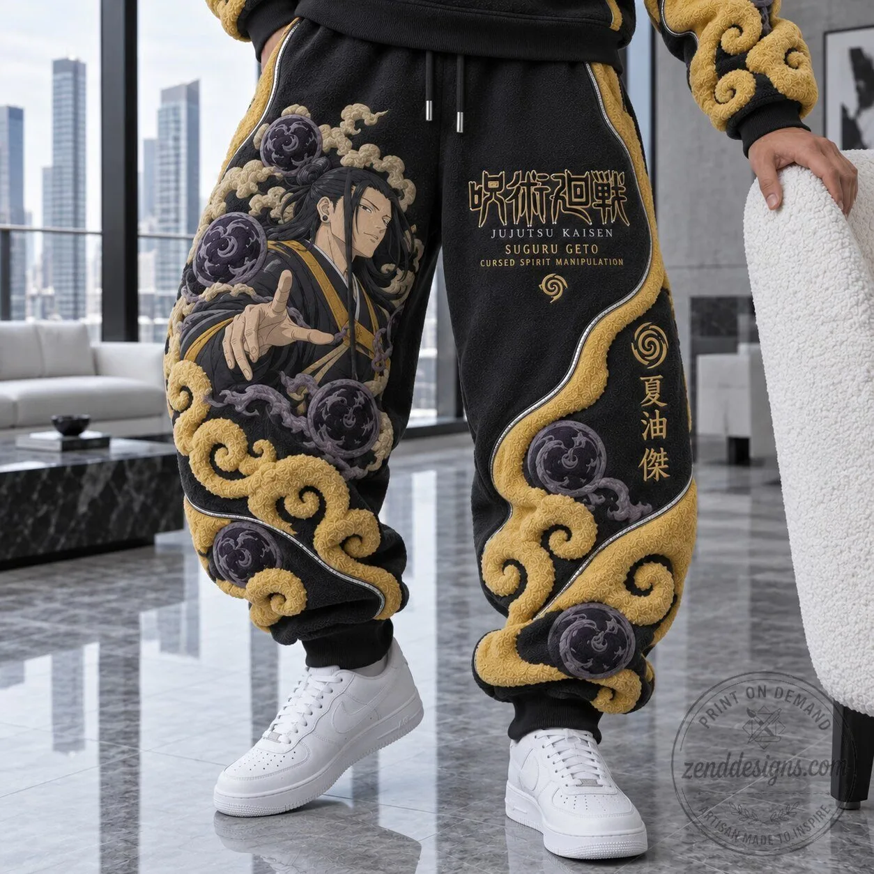 Jujutsu Kaisen Suguru Geto Anime Embroidered Fleece Sweatpants