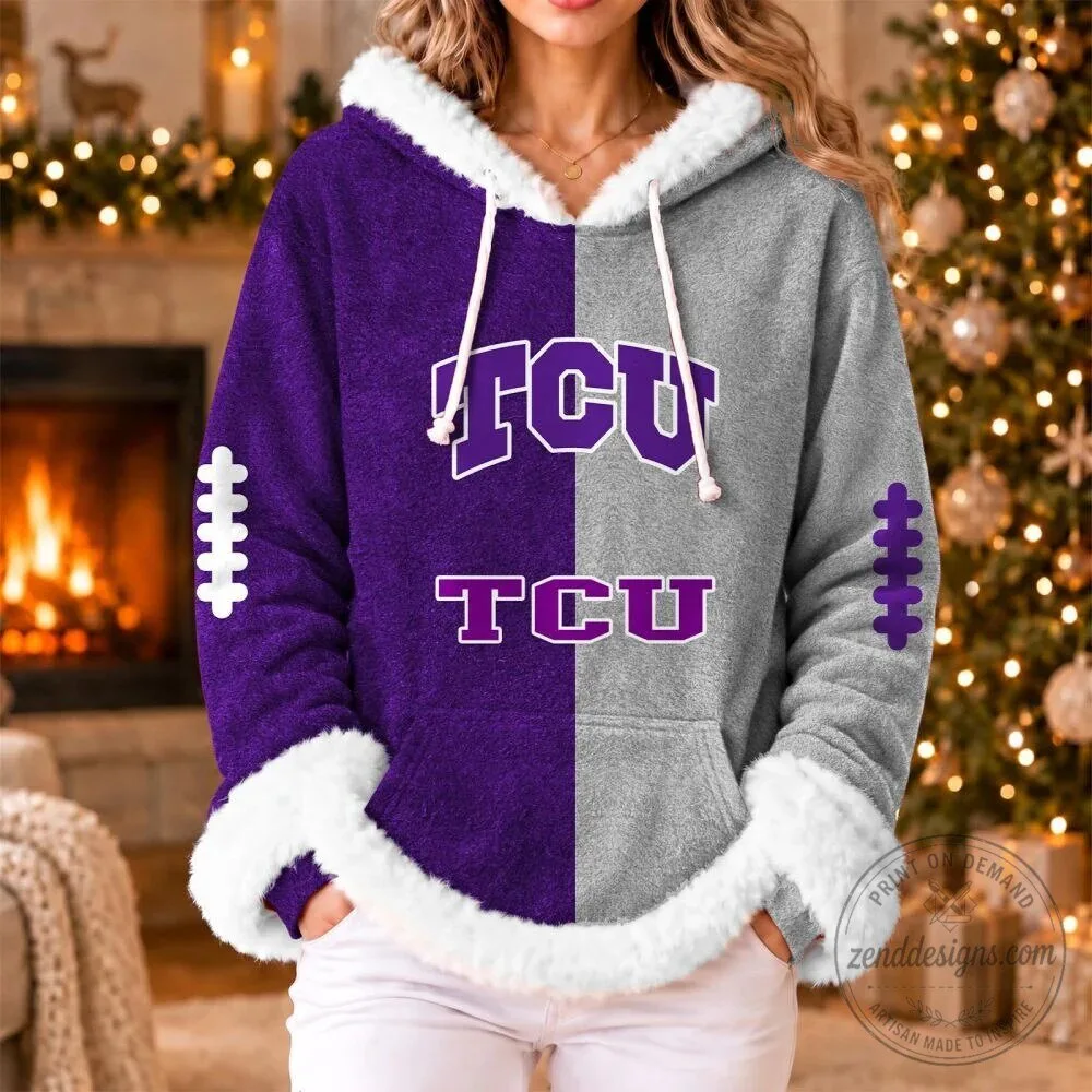TCU Horned Frogs Football Team Split Color Winter Hoodie for Women