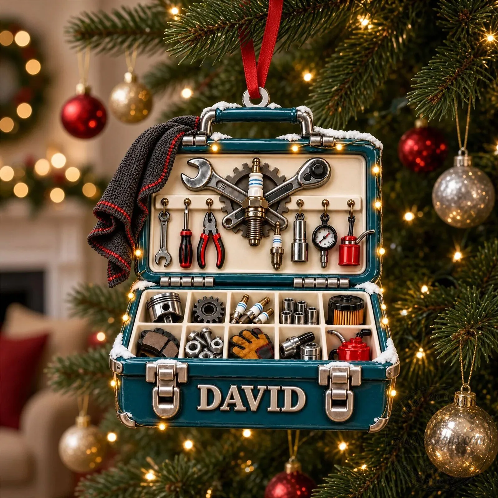 Personalized Mechanic Tool Box Christmas Tree Ornament Custom Name Gift For Mechanics