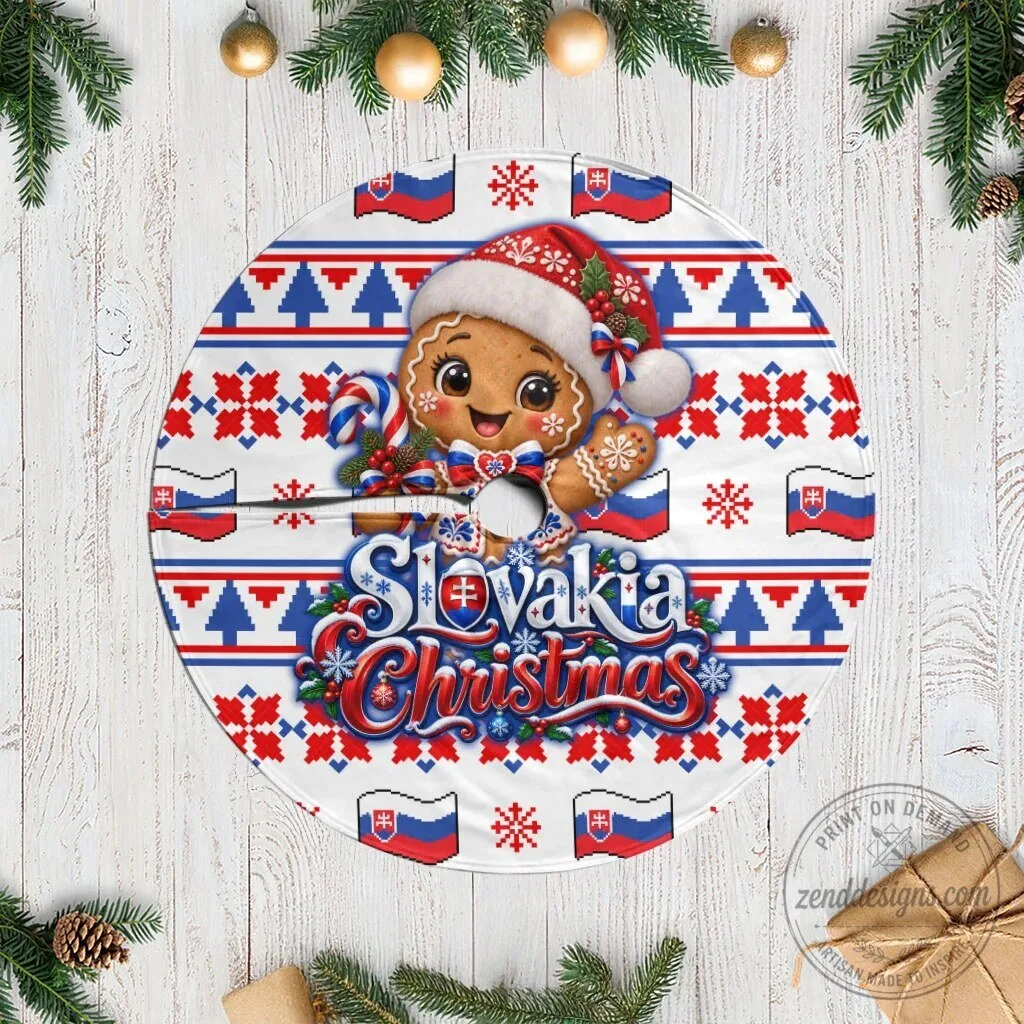 Slovakia Christmas Gingerbread Man Candy Cane Fair Isle Tree Skirt