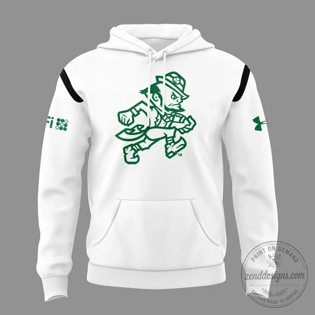 Fighting Irish Notre Dame Mascot Hoodie in White for Football Fans 4 Fighting Irish Notre Dame Mascot Hoodie in White for Football Fans