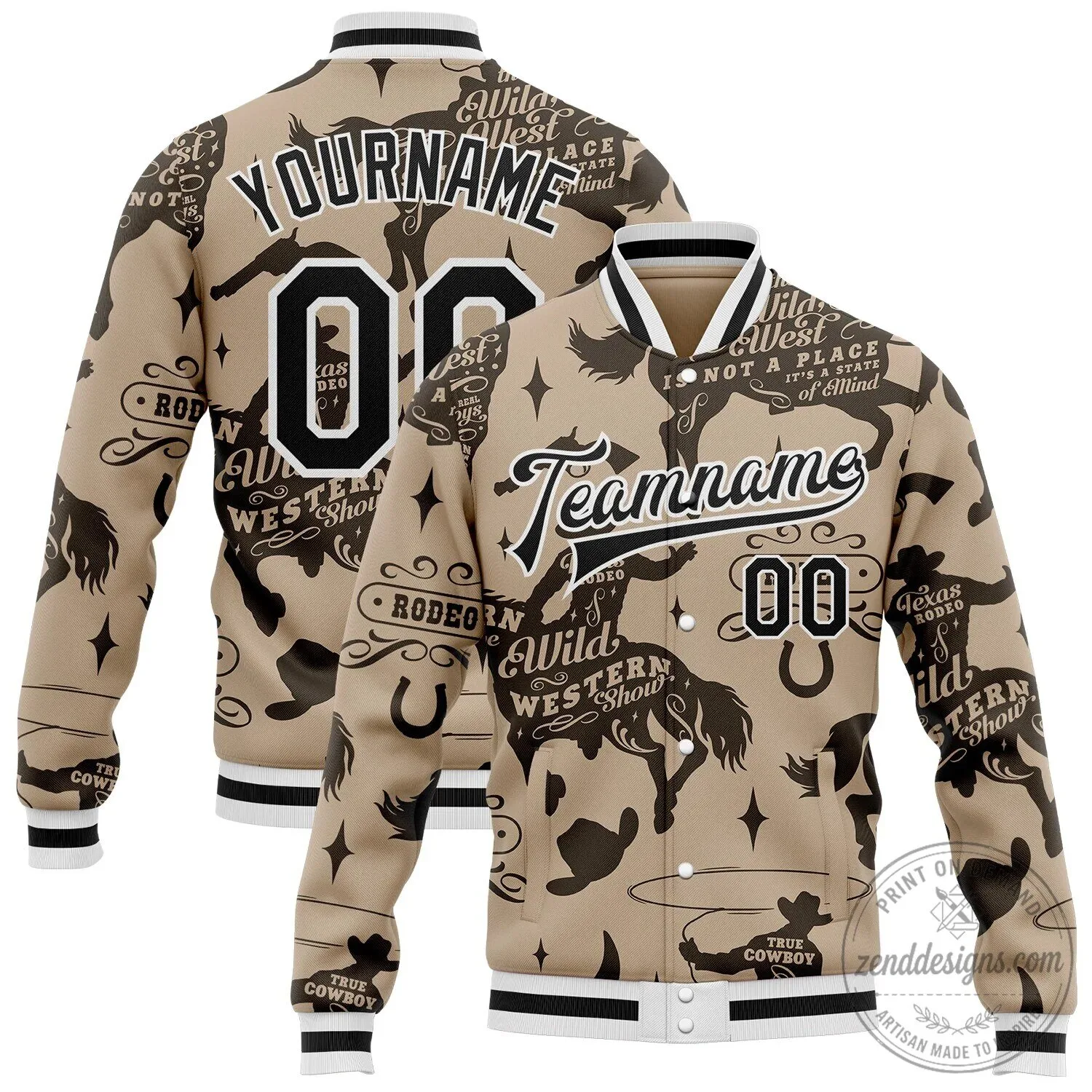 Custom Wild Western Rodeo Cowboy Bomber Jacket with Personalized Name and Number 6 Custom Wild Western Rodeo Cowboy Bomber Jacket with Personalized Name and Number