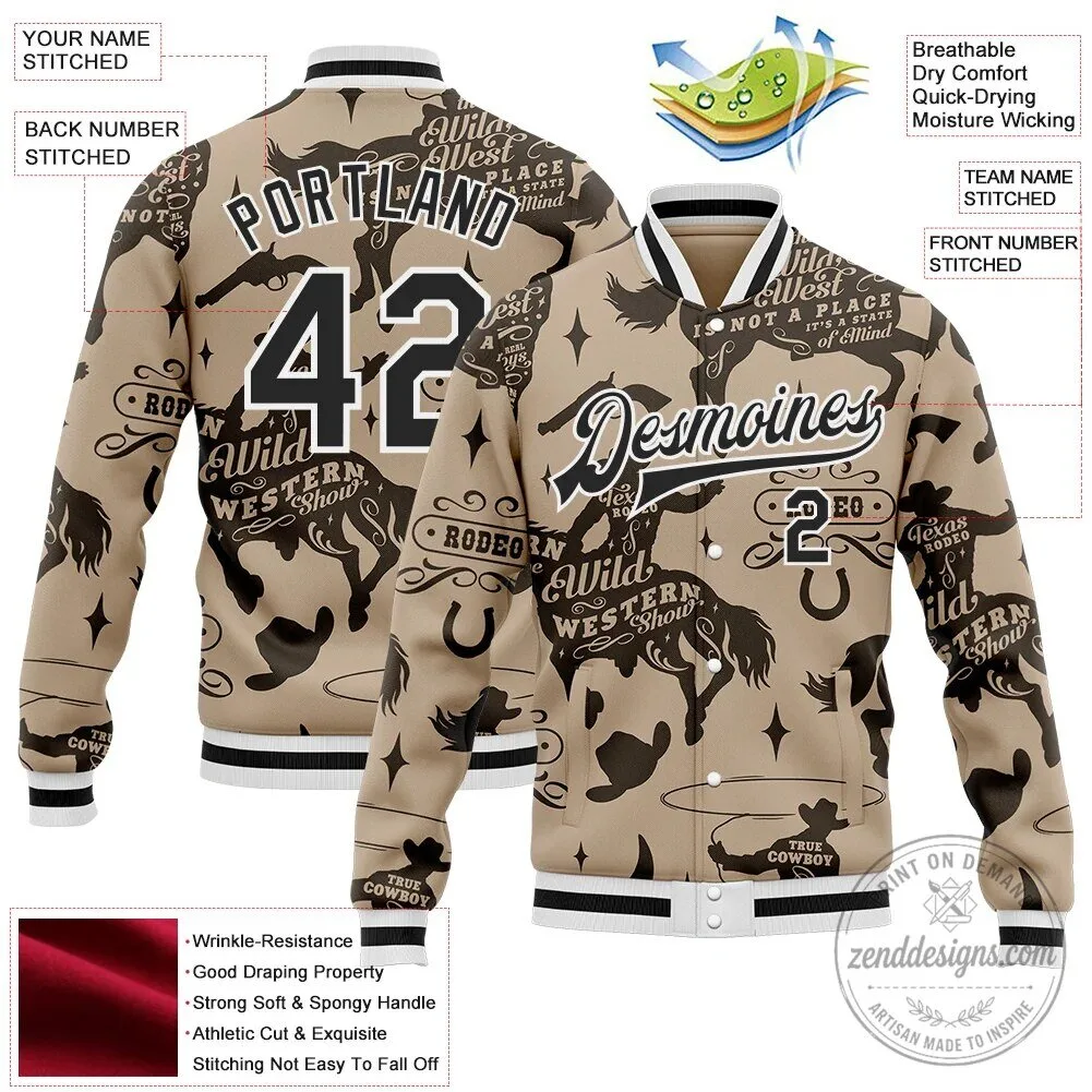 Custom Wild Western Rodeo Cowboy Bomber Jacket with Personalized Name and Number 9 Custom Wild Western Rodeo Cowboy Bomber Jacket with Personalized Name and Number