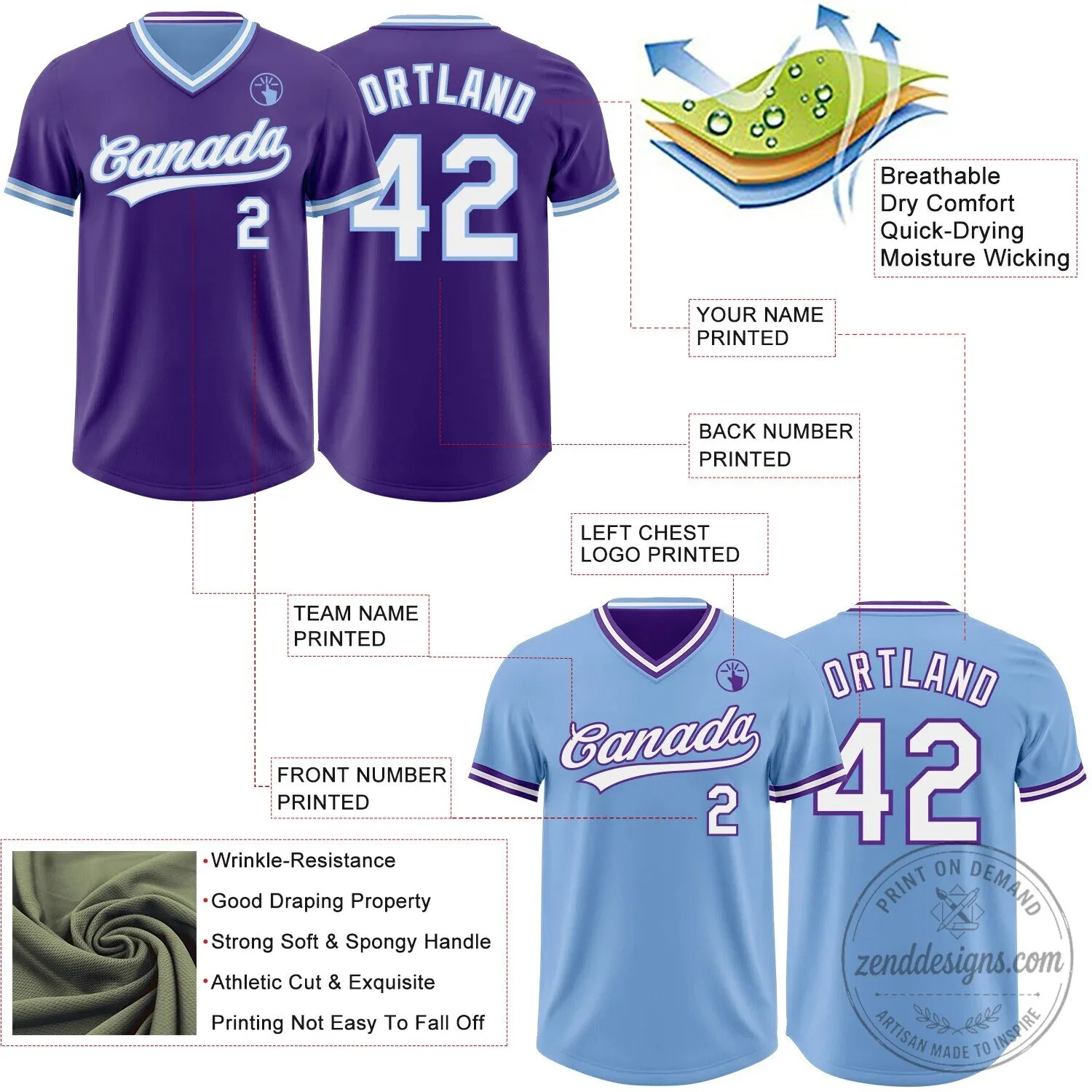 Custom Purple and Light Blue Reversible Baseball Jersey with V-Neck 11 Custom Purple and Light Blue Reversible Baseball Jersey with V-Neck