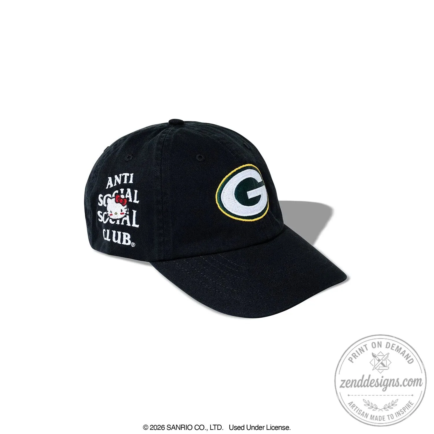 Green Bay Packers Anti Social Social Club Hello Kitty Black Baseball Cap Hat