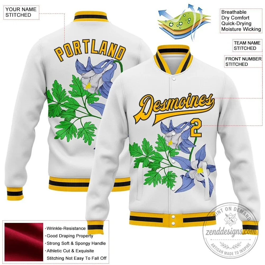 Colorado State Flower Rocky Mountain Columbine White Bomber Jacket 9 Colorado State Flower Rocky Mountain Columbine White Bomber Jacket