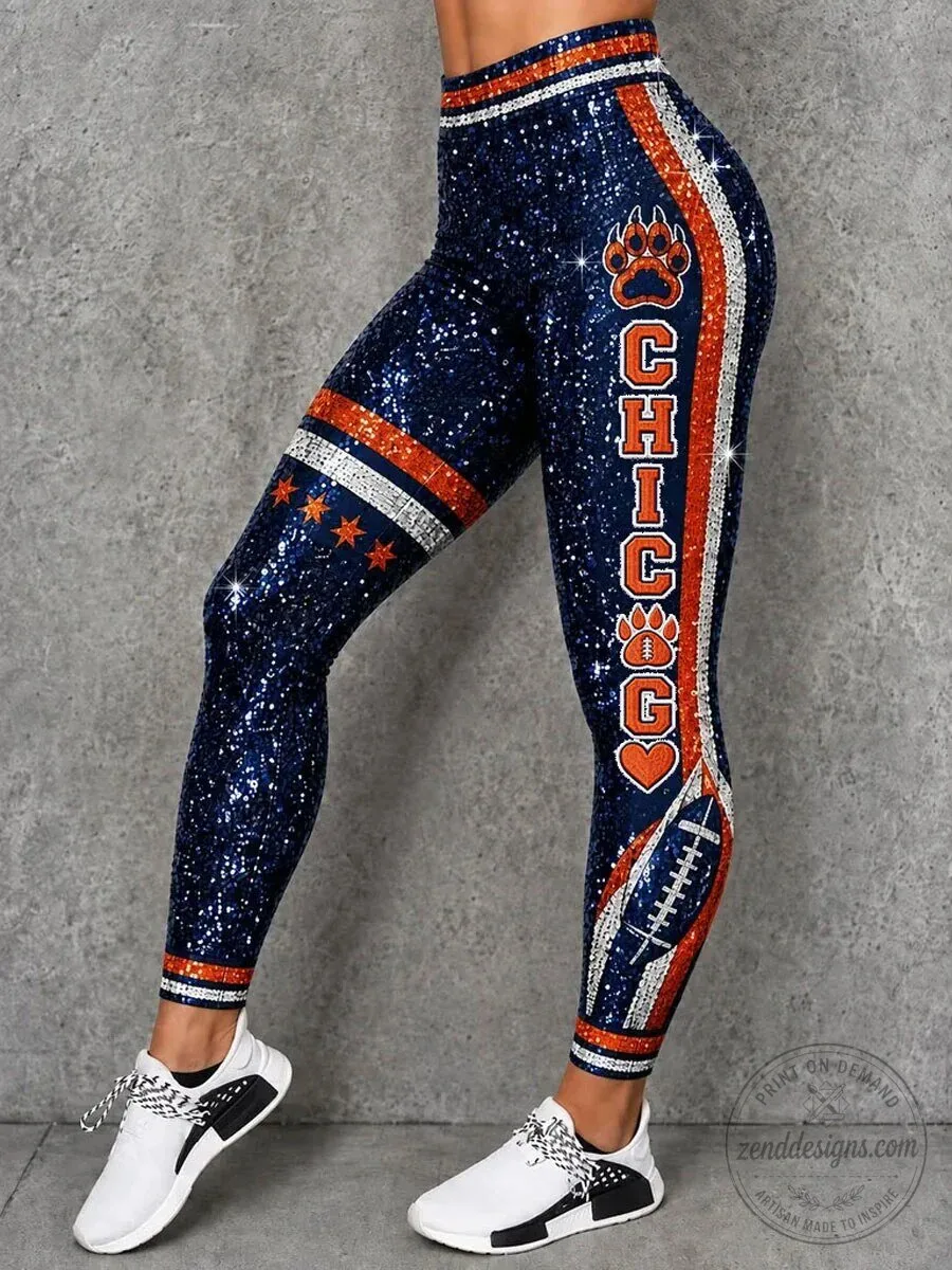 Chicago Bears Sequin Sparkle Football Fan Leggings for Women
