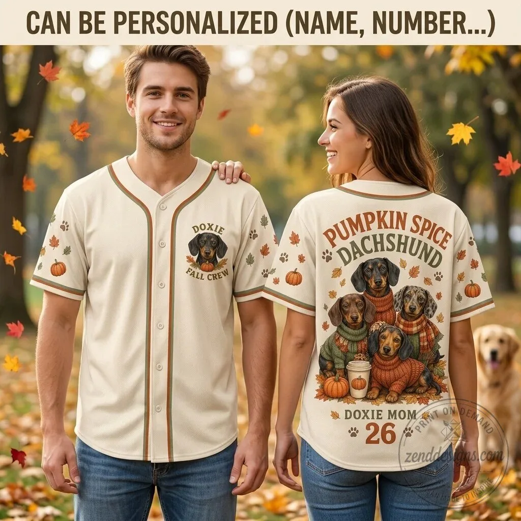 Personalized Pumpkin Spice Dachshund Dog Baseball Jersey for Doxie Mom