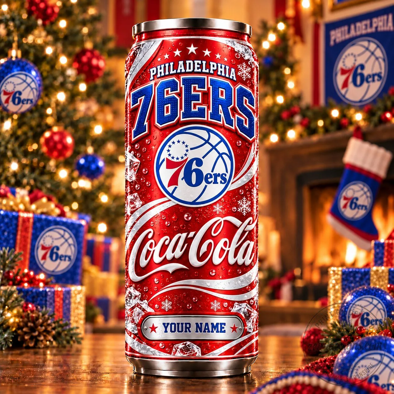 Philadelphia 76ers Coca-Cola Christmas Custom Name Stainless Steel Tumbler
