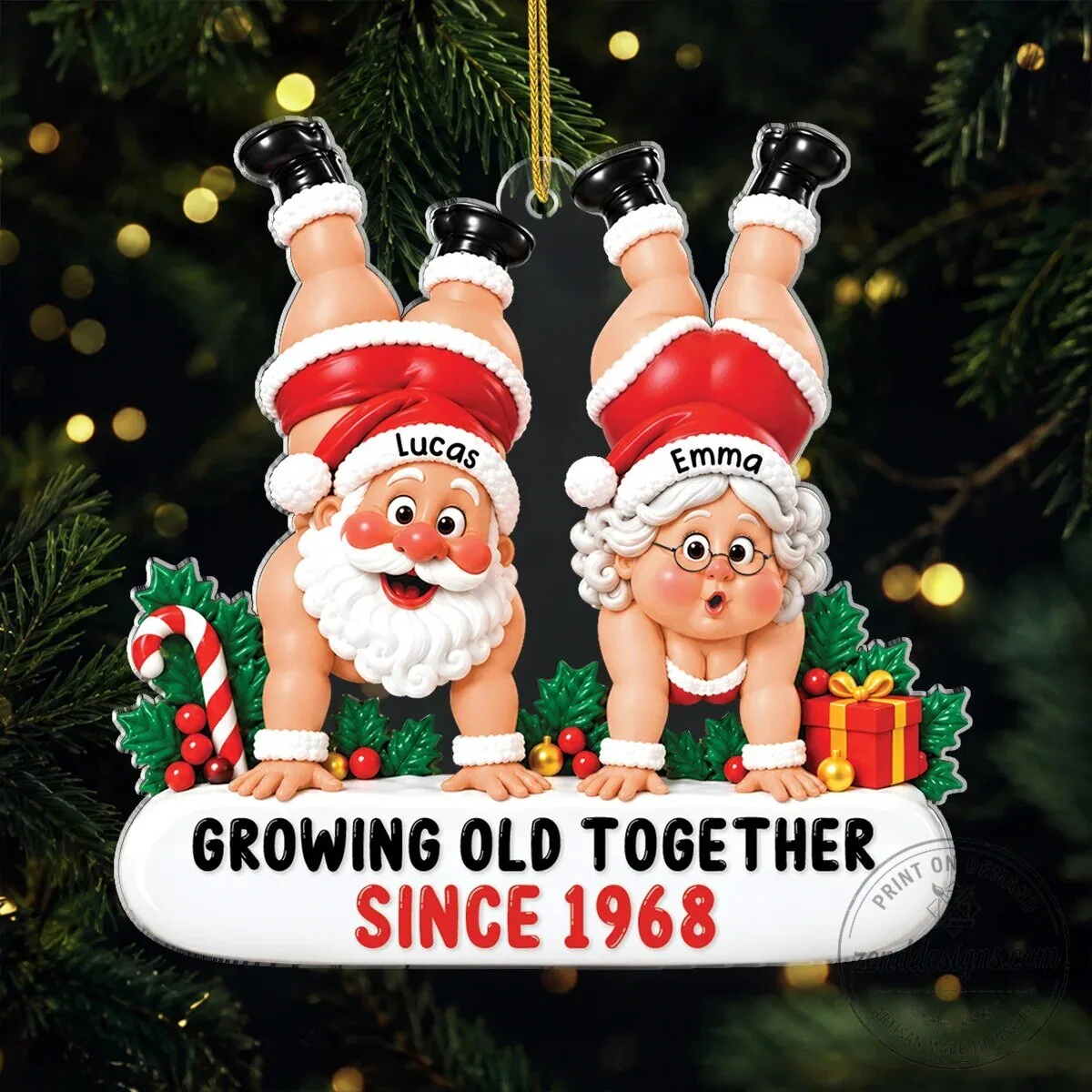 Personalized Growing Old Together Santa Couple Christmas Tree Ornament