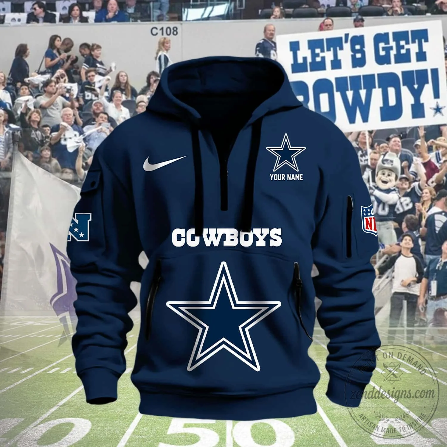 Dallas Cowboys Custom Name NFL Football Team Navy Blue Hoodie