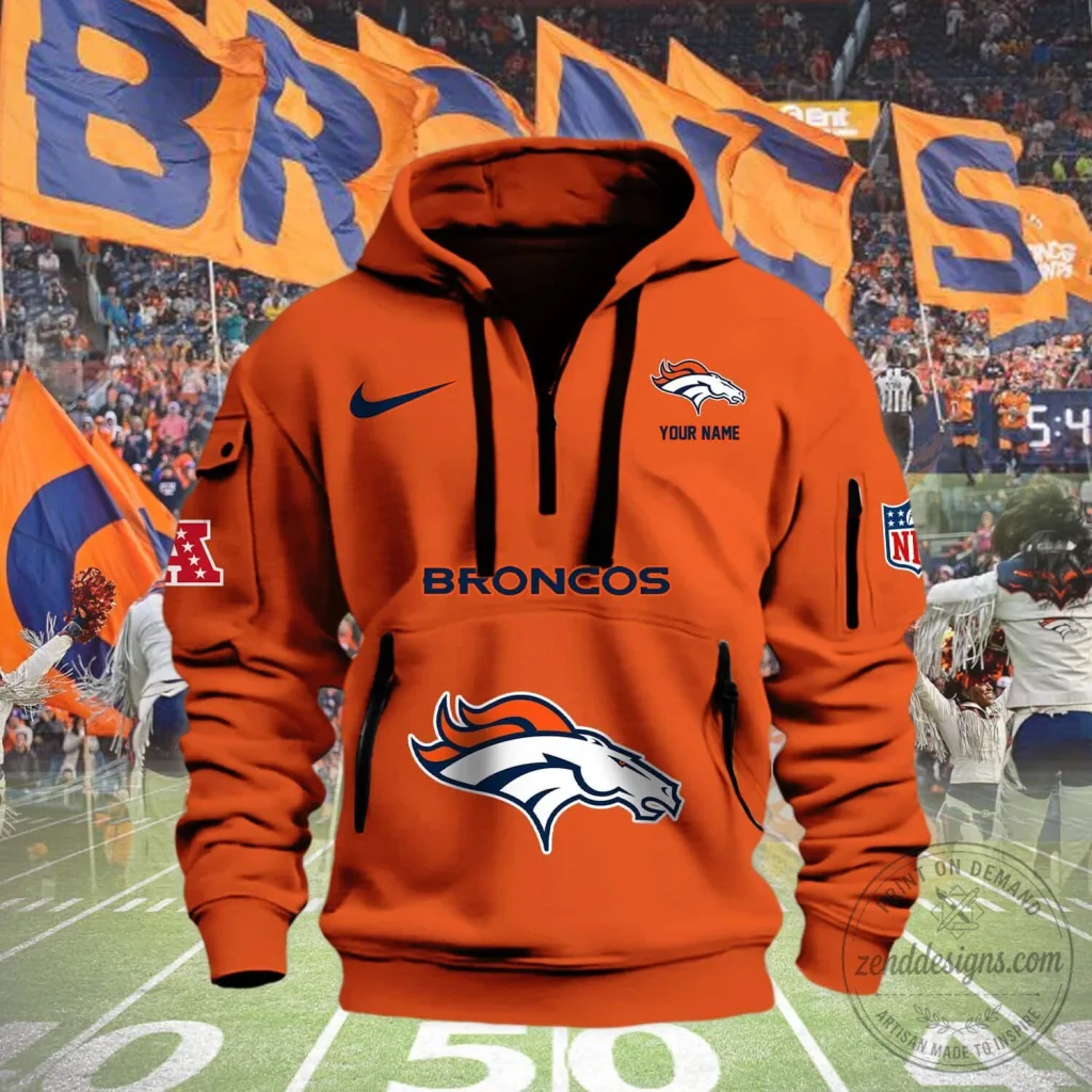 Denver Broncos NFL Football Team Orange Half-Zip Pullover Hoodie Sweatshirt Denver Broncos NFL Football Team Orange Half-Zip Pullover Hoodie Sweatshirt
