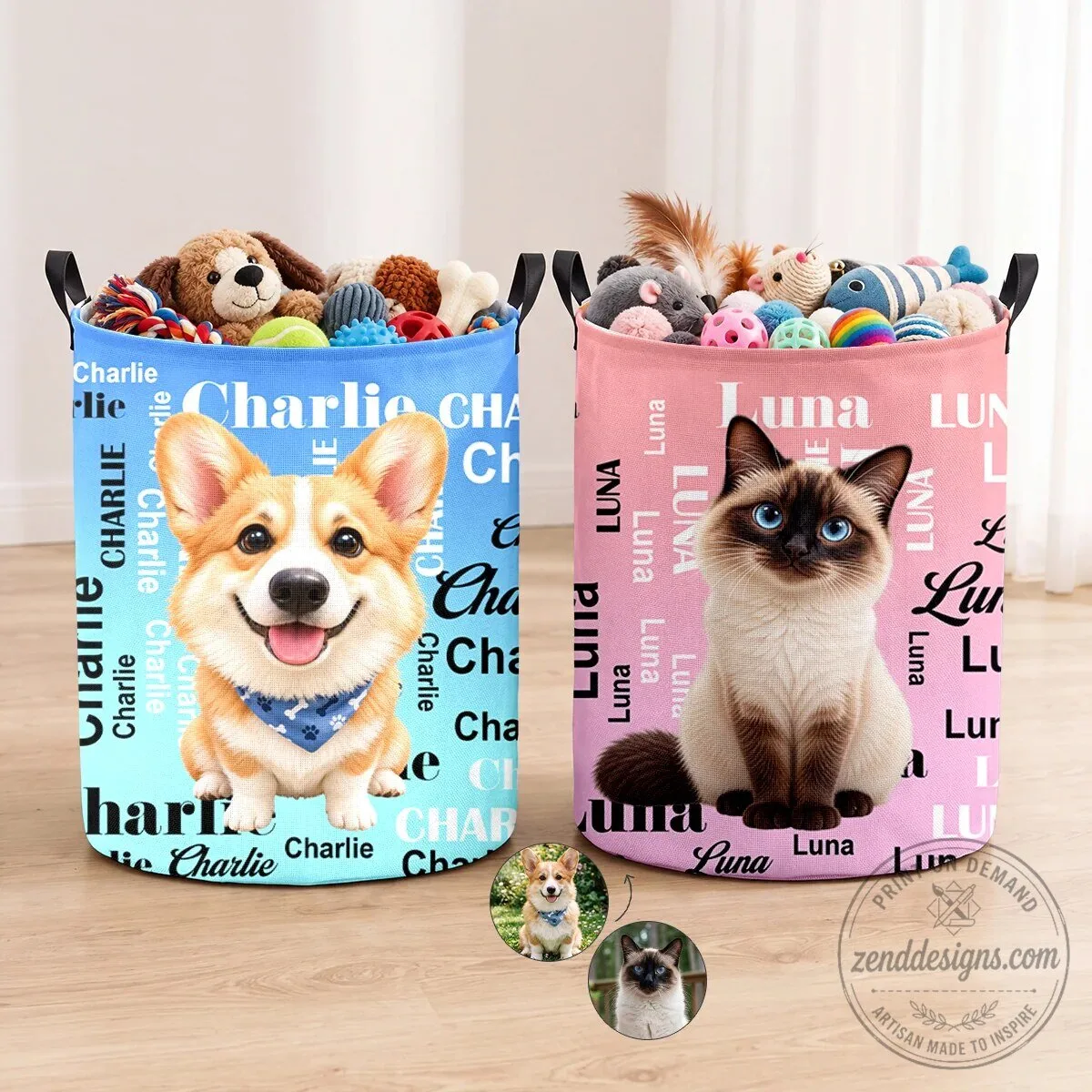 Personalized Corgi Dog Photo Storage Basket With Handle for Pet Toys and Accessories 7 Personalized Corgi Dog Photo Storage Basket With Handle for Pet Toys and Accessories